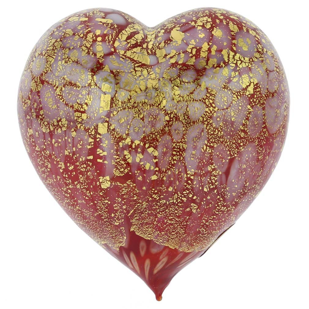 Authentic Murano Glass Heart - Handmade in Venice with Red & Gold Spots | Perfect for Valentine's Gift, Home Decor & Jewelry Display