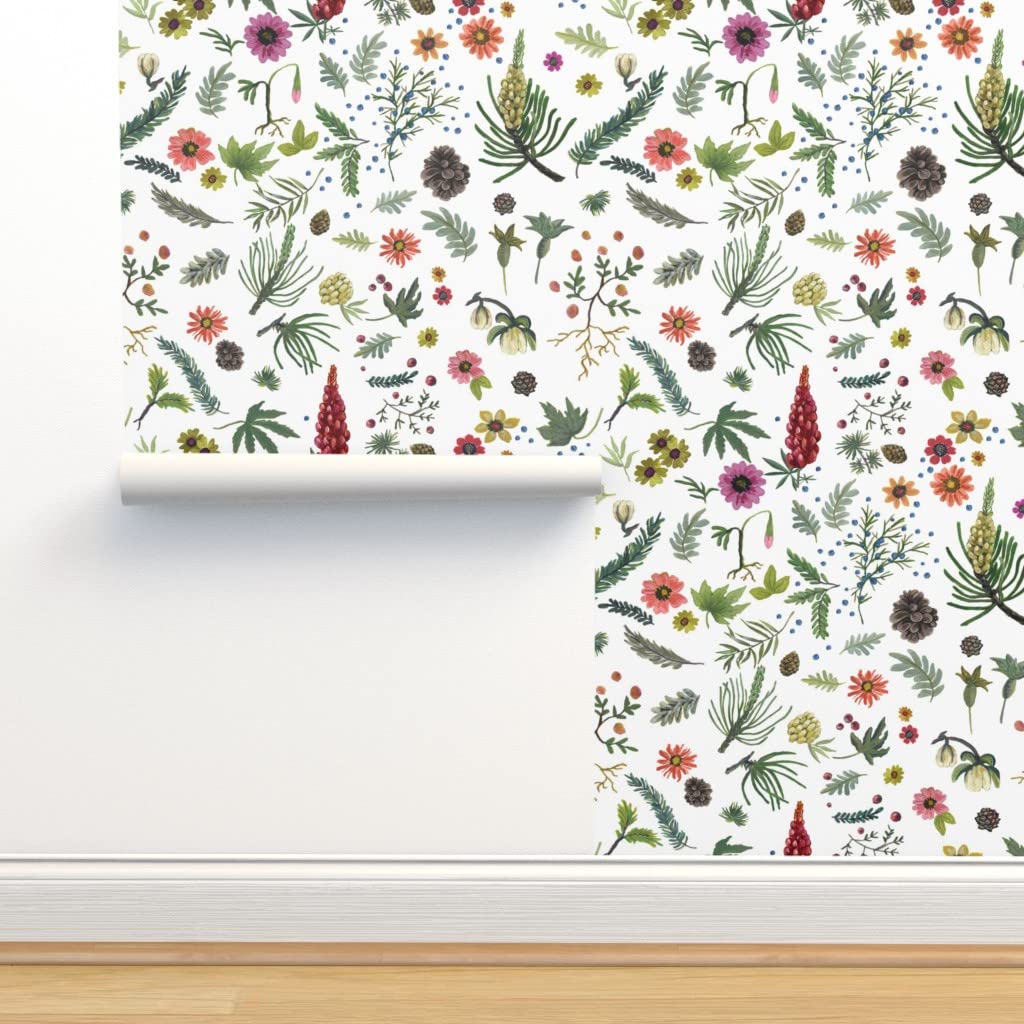 Peel & Stick Wallpaper Samples - Snow Floral Painterly Garden Design, Colorful Lavender Exotic Woodland Pattern, Removable Custom Wallpaper by Spoonflower | Perfect for Nursery, Bedroom & Home Decor