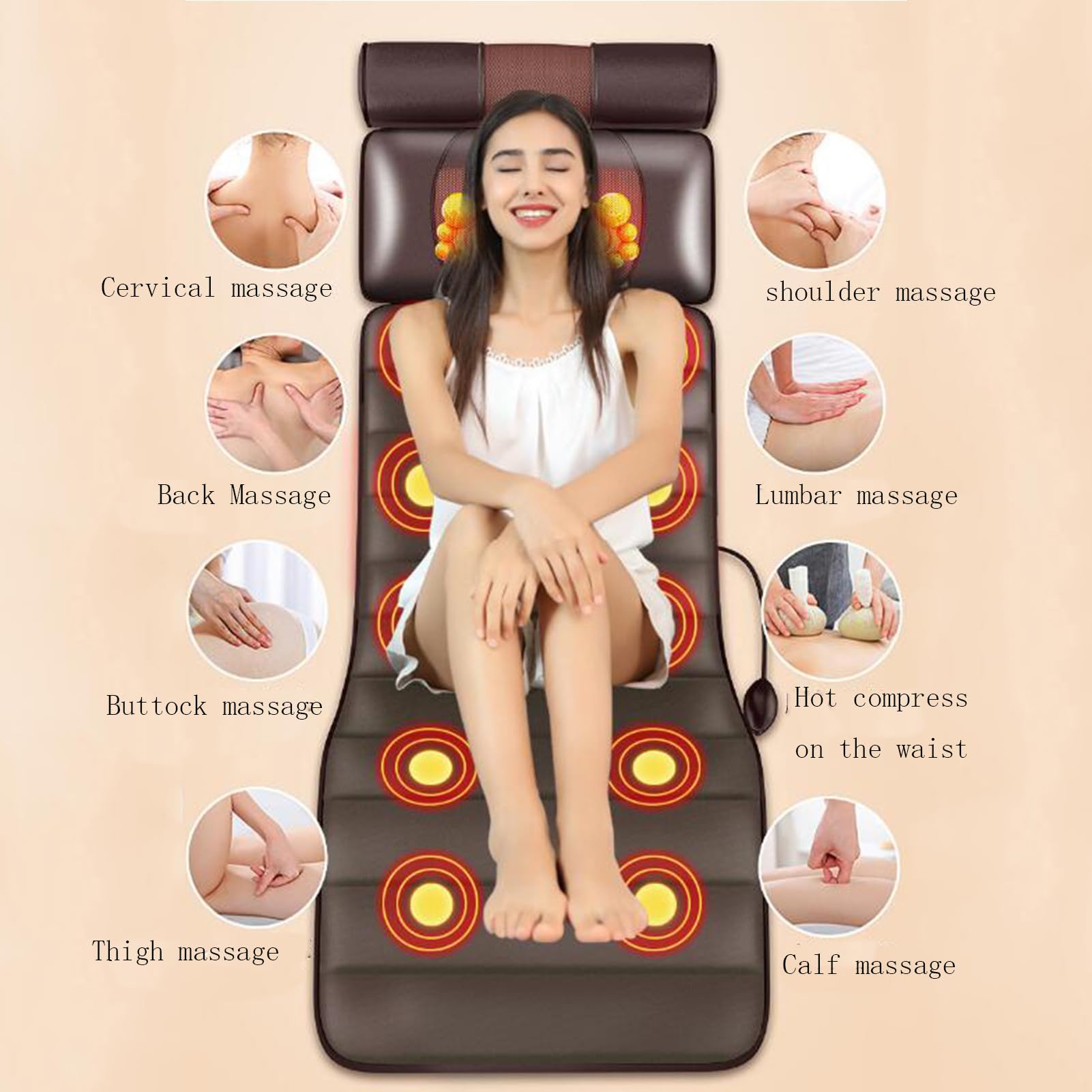 10-Piece Heated Massage Mat Set with Vibrating Function & Adjustable Heating Pad - Full Body Massager for Neck & Back Muscle Relaxation - Perfect for Home Spa, Yoga Recovery & Stress Relief