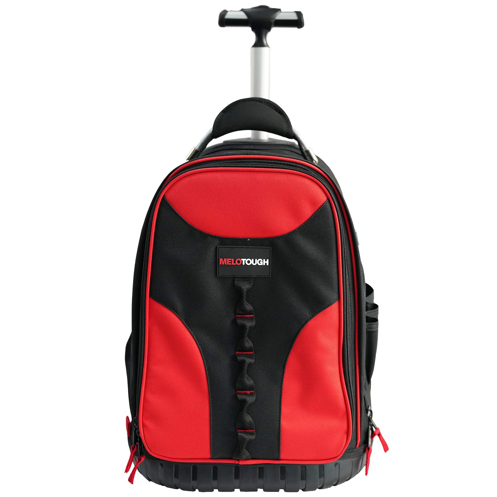 MELOTOUGH Heavy Duty Rolling Tool Backpack - Durable Tradesman Pro Tool Organizer with Laptop Sleeve (Red & Black) - Perfect for Construction, Electricians & DIY Projects