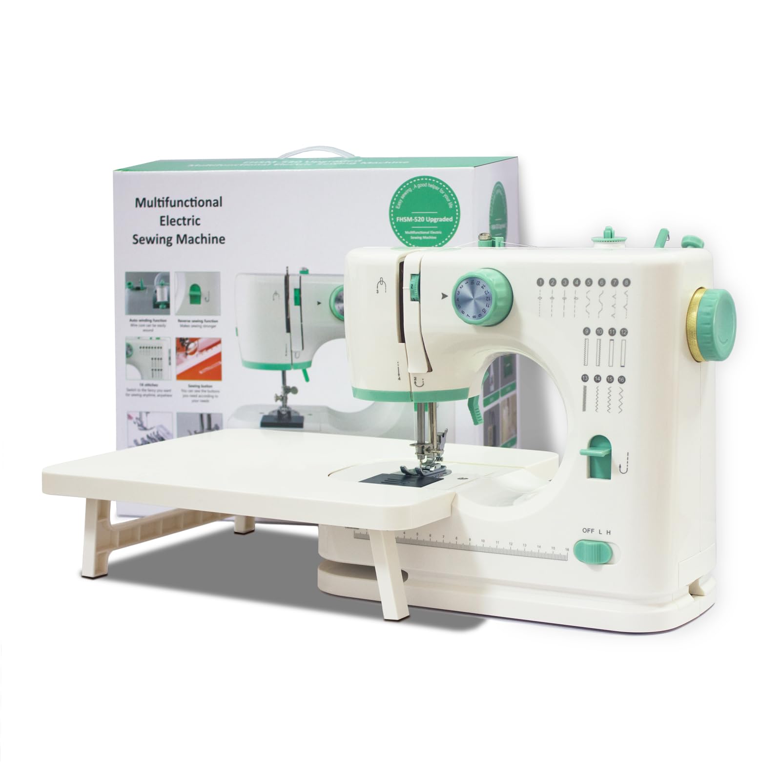 Portable Sewing Machine for Beginners - 16 Built-in Stitches with Reverse Function, Adjustable Speed, Dual Needle System & Foot Pedal (Includes Extension Table) - Perfect for Home DIY Projects, Quilting, Clothing Repairs and Crafting