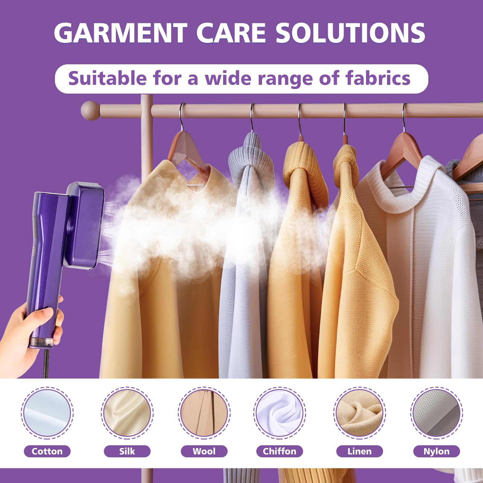 Portable Handheld Steamer for Clothes - 1000W Fast Heating Garment Steamer with 6ft Power Cord, 3 Steam Levels & 2-in-1 Design | Lightweight Travel Steamer for Wrinkles Removal at Home, Office & Hotels | Perfect for Business Trips, Weddings and Daily Outfits