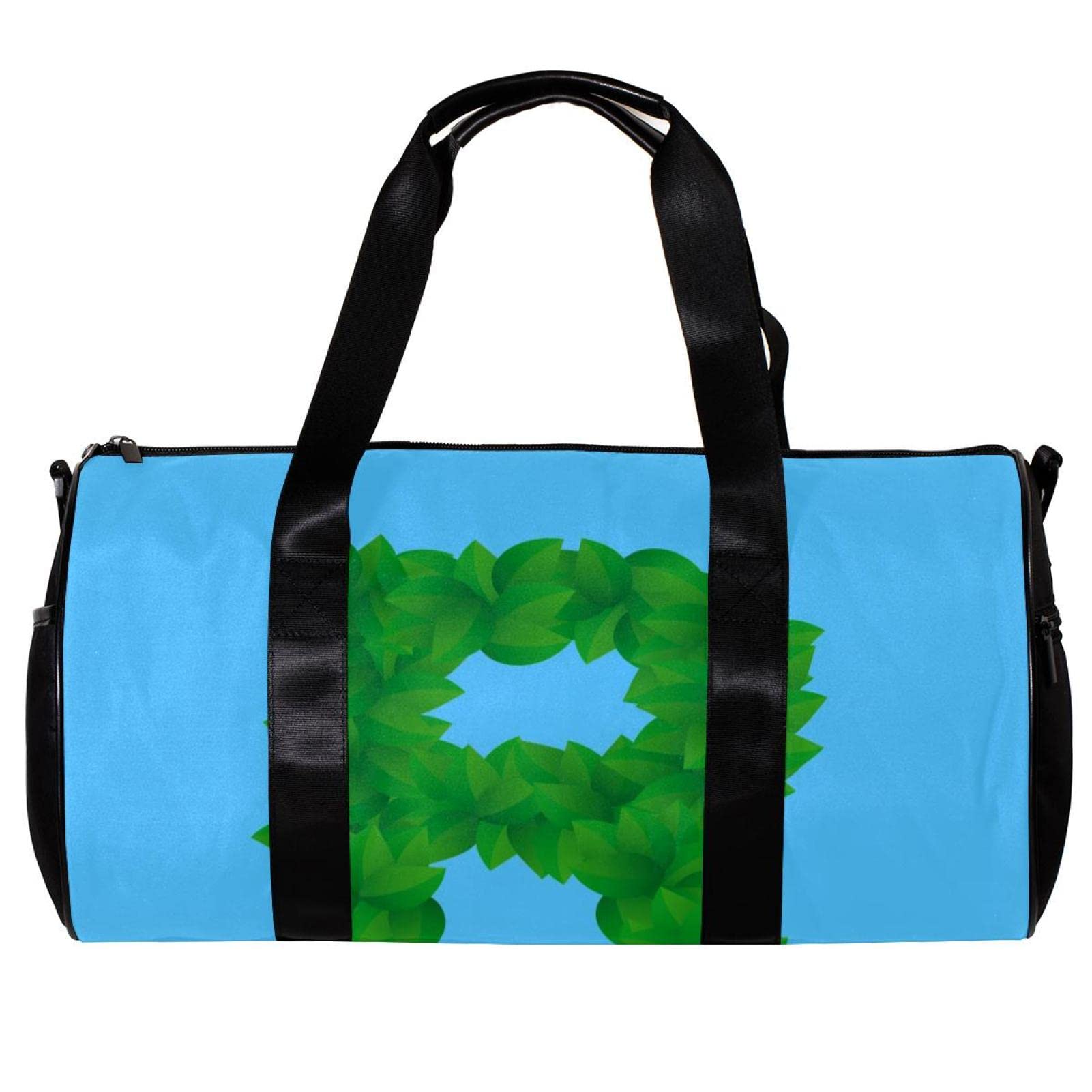 Premium Gym Duffle Bag for Men & Women - Waterproof Overnight Weekender Carry On Travel Bag with Leaf Style Letter R Design in Sky Blue - Perfect for Workouts, Travel, and Weekend Getaways