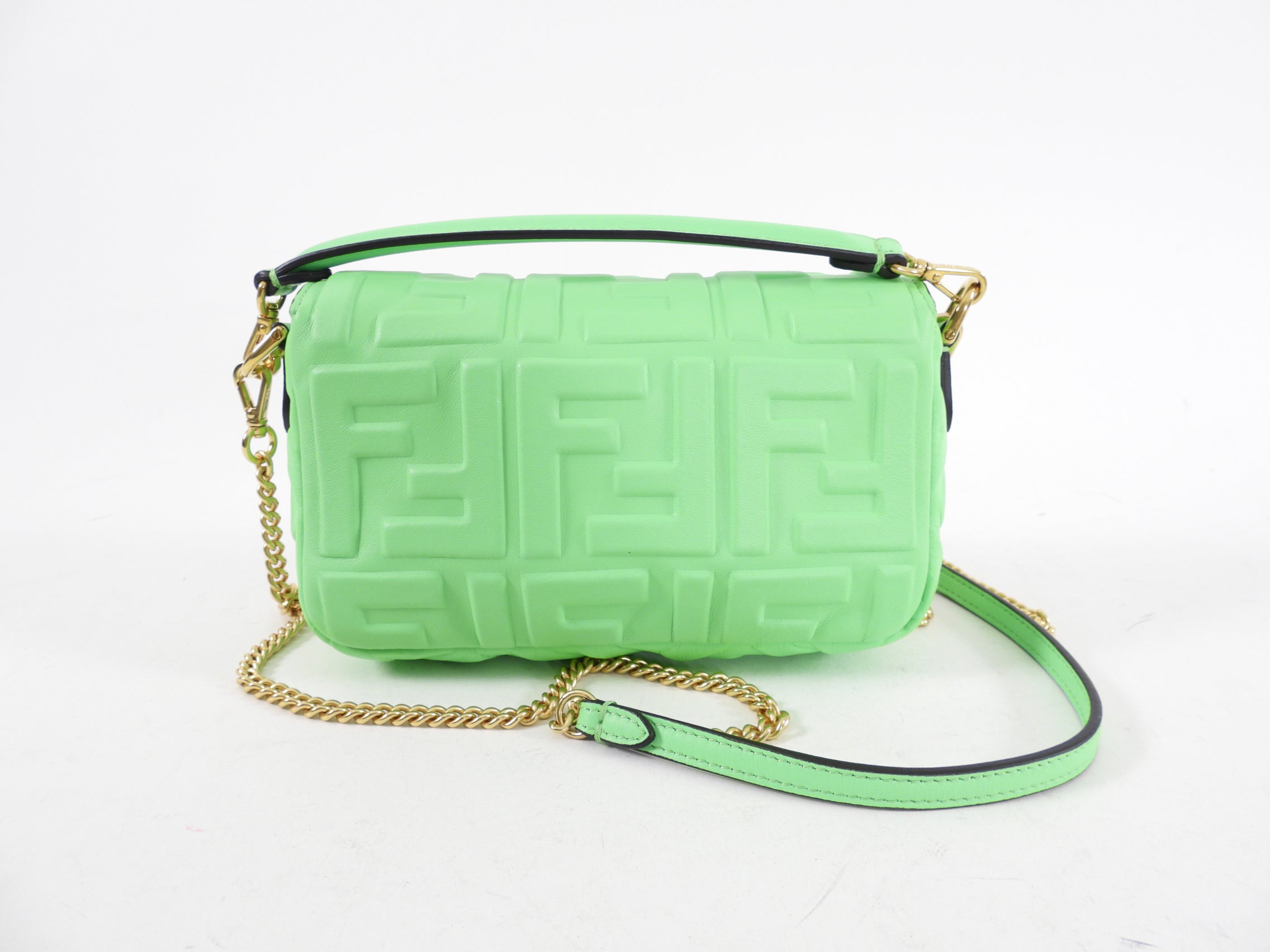 Fendi Edamame Bright Green Embossed Leather Mini Baguette Bag for Women | Luxury Designer Crossbody Purse | Perfect for Parties, Date Nights & Special Occasions