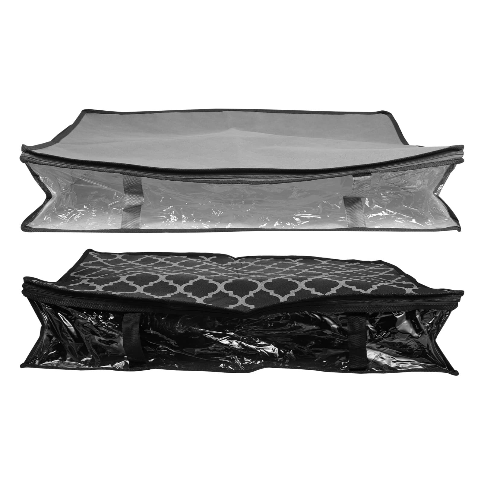 Zerodeko 2-Pack Under Bed Storage Bags with Clear Window & Handles - Washable Fabric Organizer for Comforters, Blankets, Bedding, Clothes & Sundries (Black/Gray) - Perfect for Small Spaces, Seasonal Storage & Closet Organization