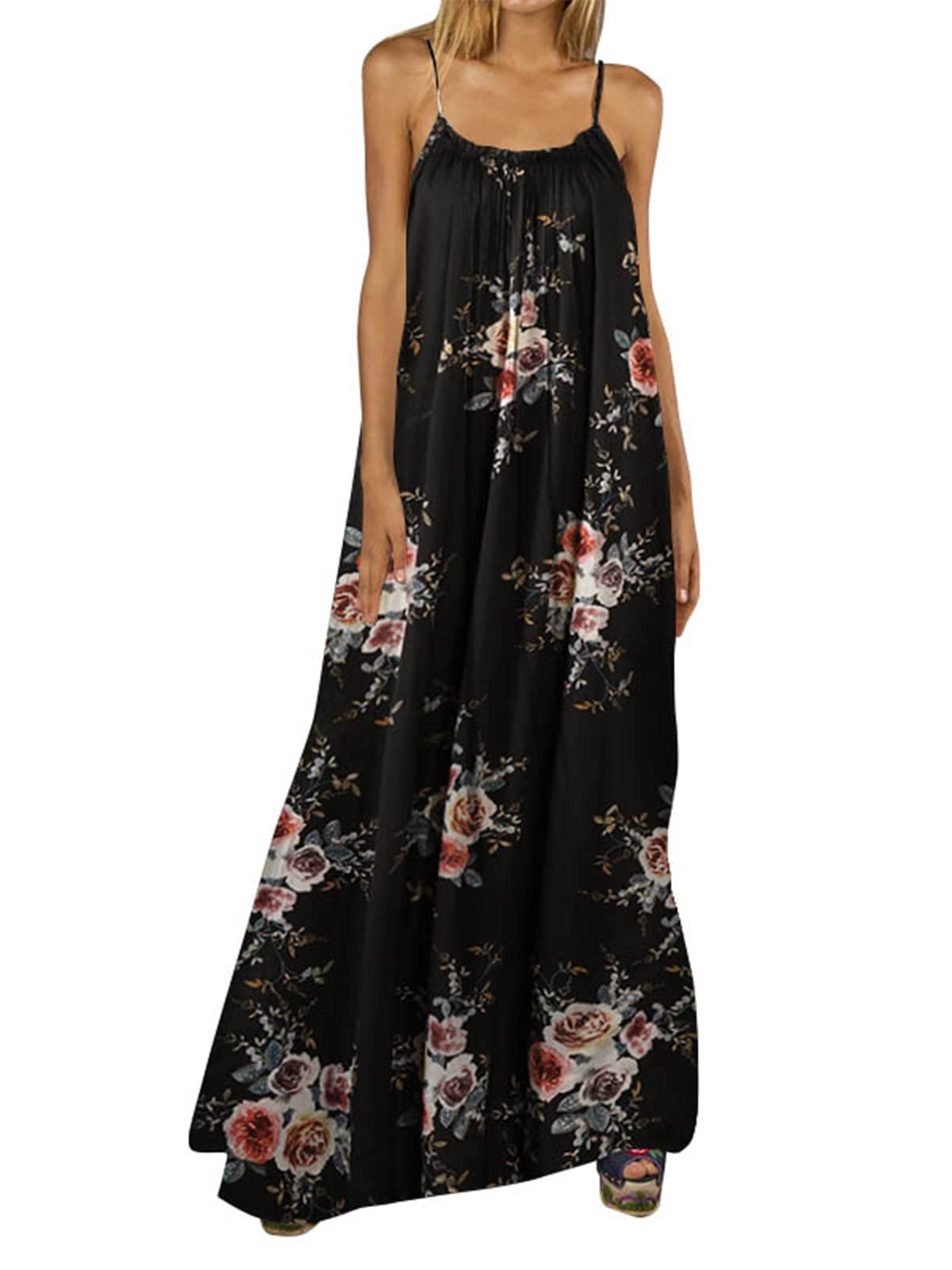 Celmia Women's Summer V-Neck Bohemian Maxi Dress with Side Slit & Pockets - Flowy Beach Cover Up, Casual Sundress for Vacations, Parties & Outdoor Events