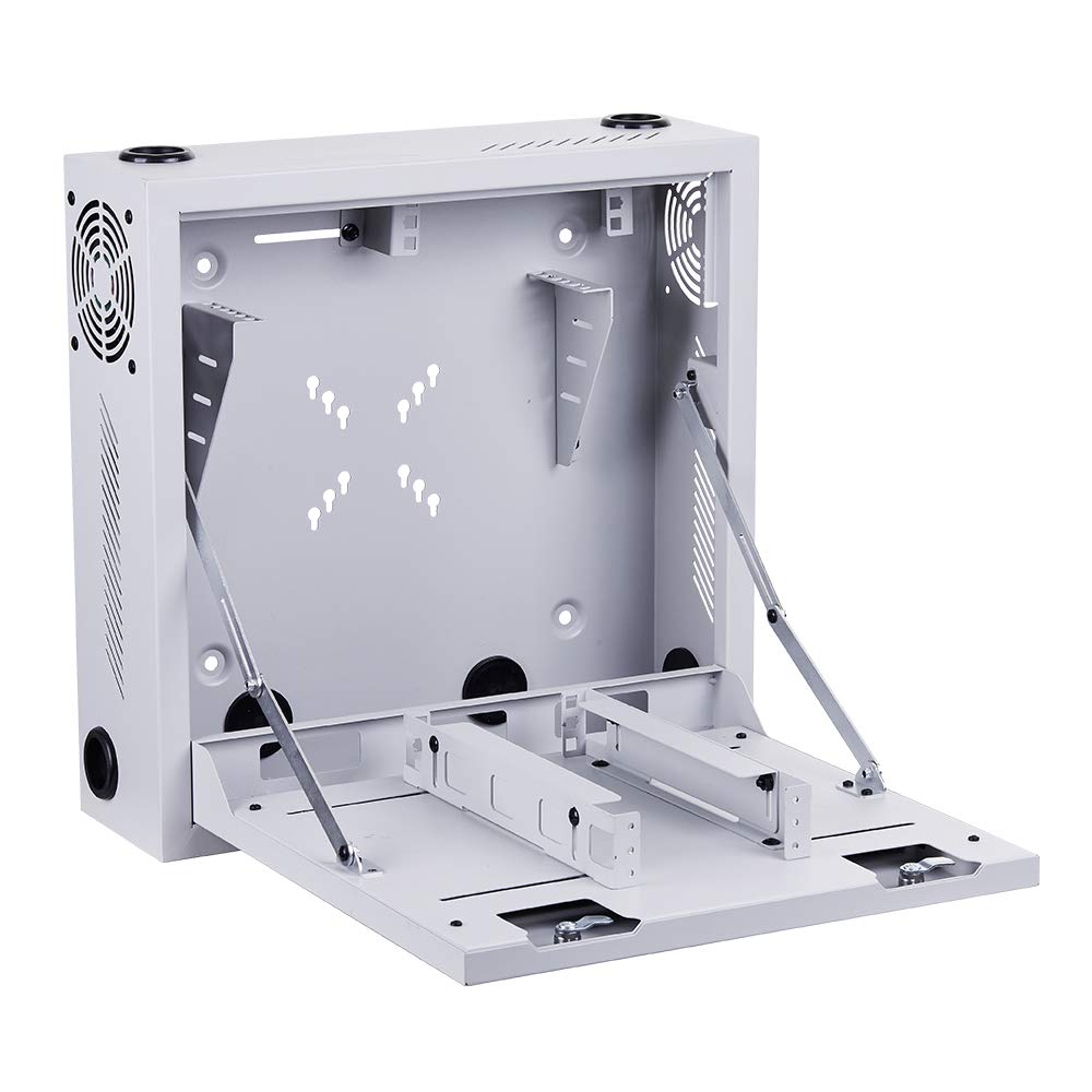 Kenuco Heavy Duty 16 Gauge Steel DVR Security Lockbox with Cooling Fan & Swing Open Top - 18x18x5 Inch White - Perfect for Home, Office & Surveillance System Protection