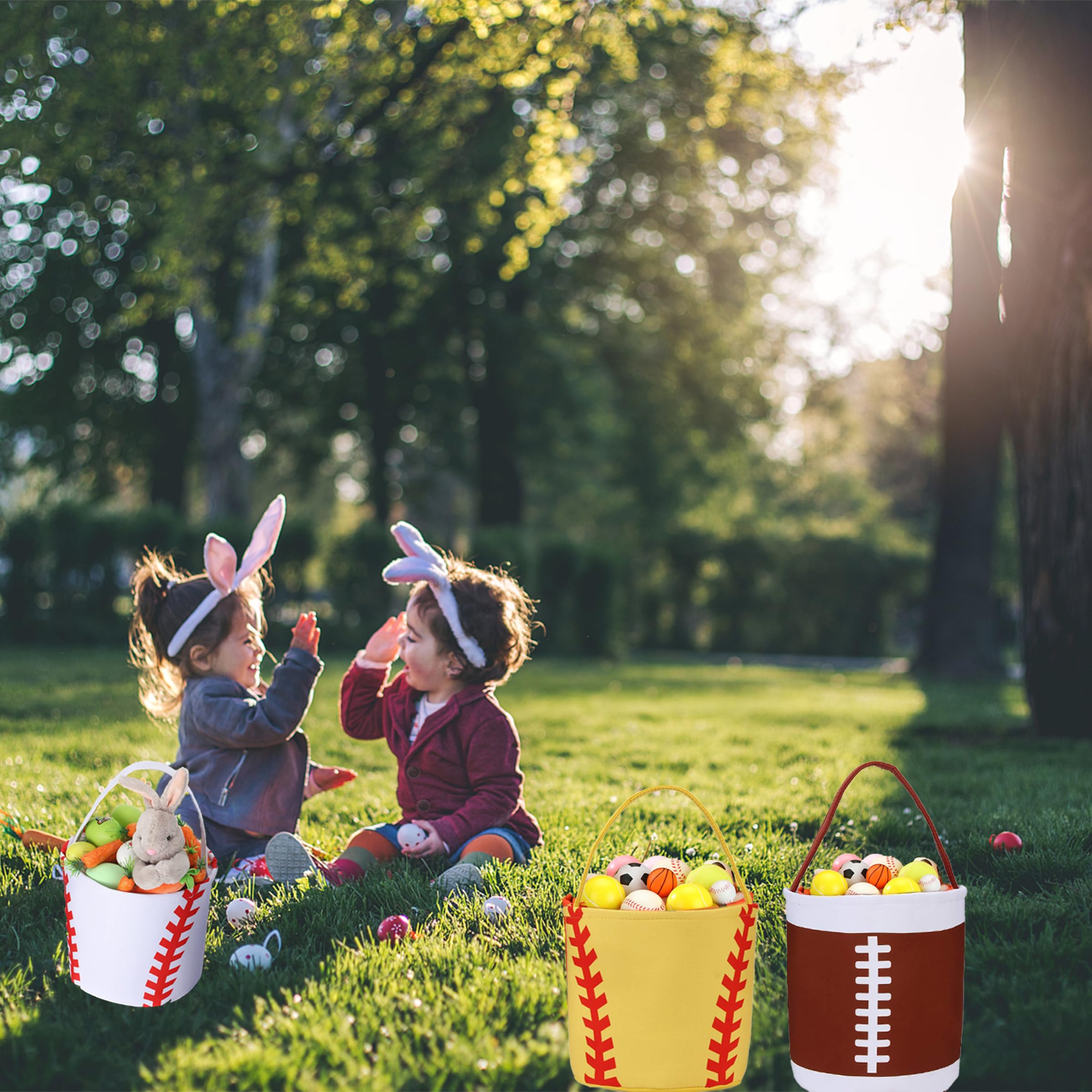 Kids' Baseball Basket - Easter Egg Hunt Basket & Halloween Trick or Treat Candy Bucket - Durable Canvas Easter Baskets for Boys and Girls - Perfect for Easter Celebrations, Halloween Parties, and Spring Festivals