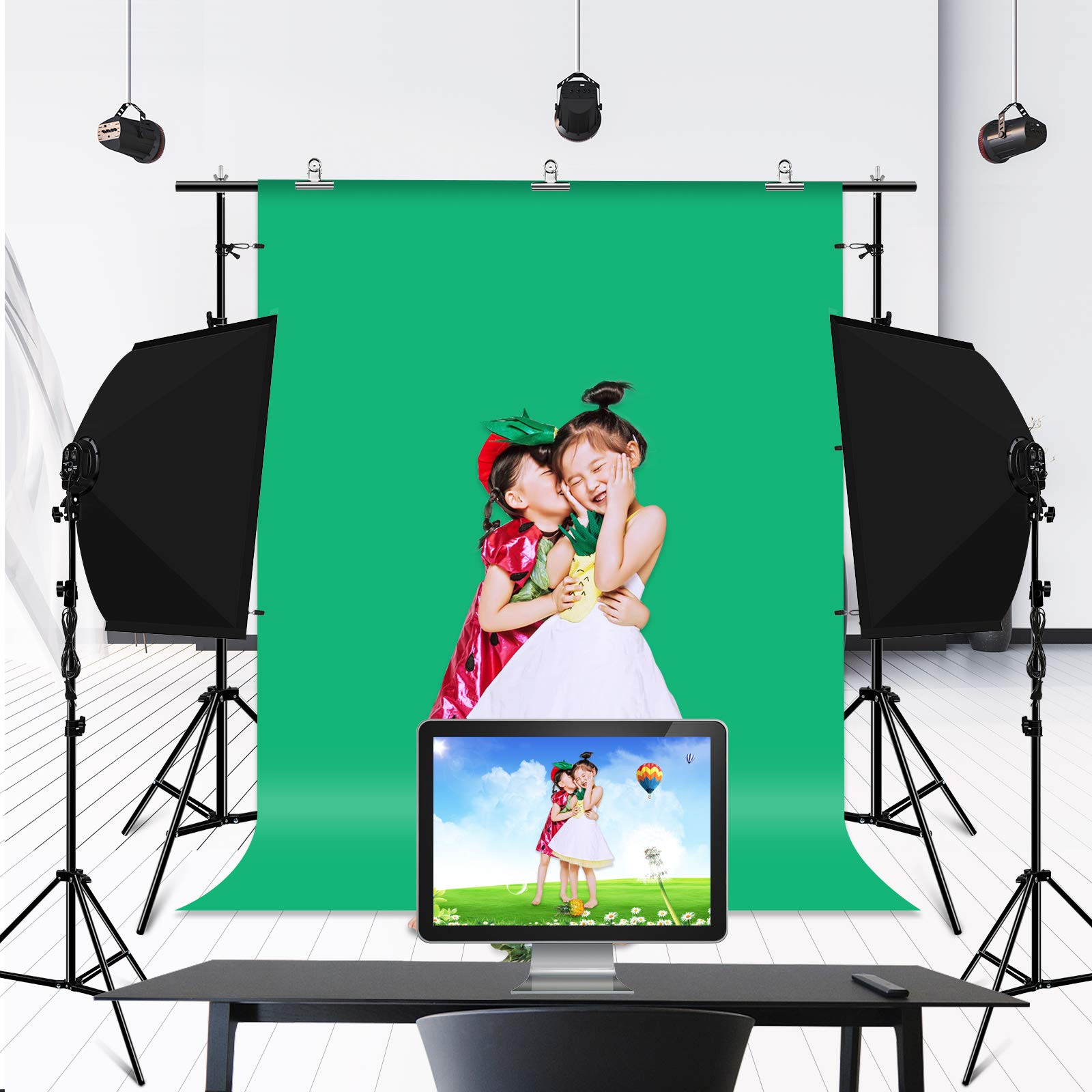 PULUZ 6.5x6.5ft/2x2M Photo Studio Backdrop Stand Kit with 5.3x6.5ft/1.6x2M Fabric Background (Red, Blue, Green) - Perfect for Portrait Photography, Product Shoots, YouTube Videos & Content Creation