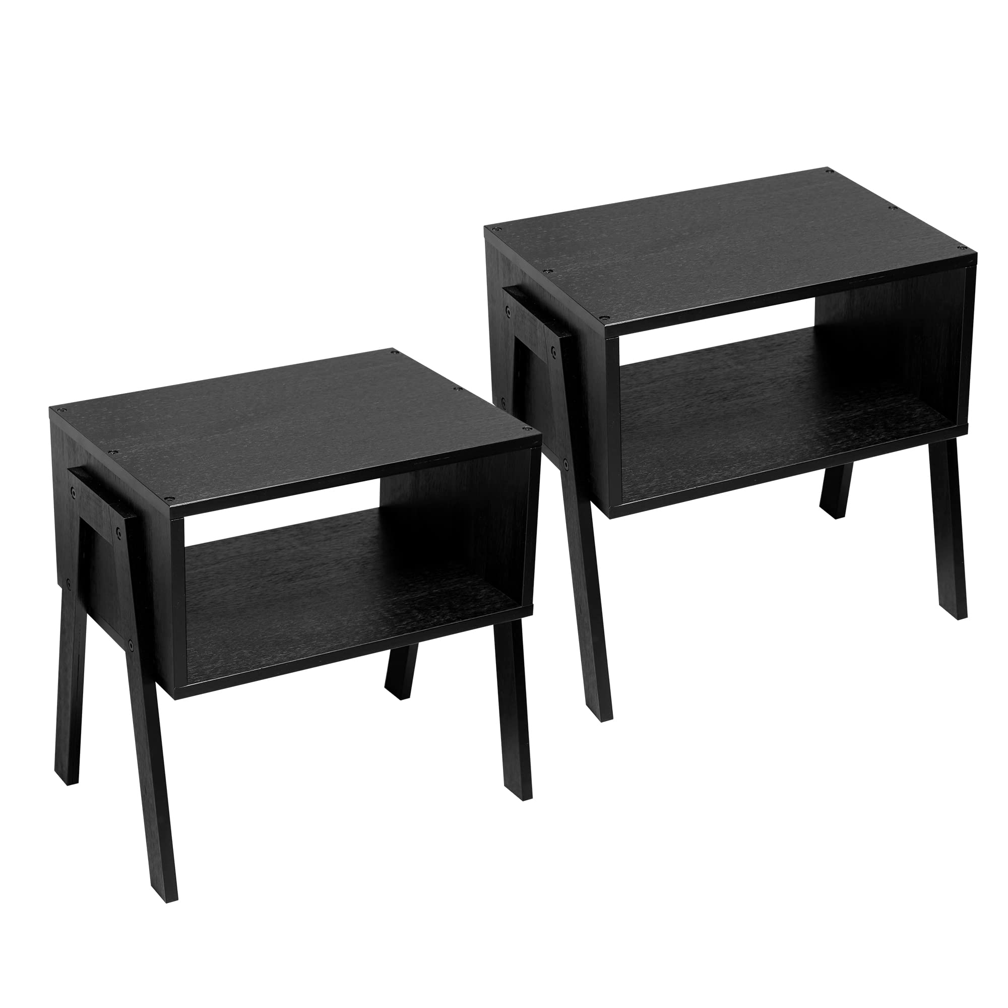 Forevich Stackable Bamboo End Tables - Set of 2 Black Nightstands for Bedroom, Living Room | Space-Saving Side Tables for Small Apartments, Dorm Rooms & Home Office