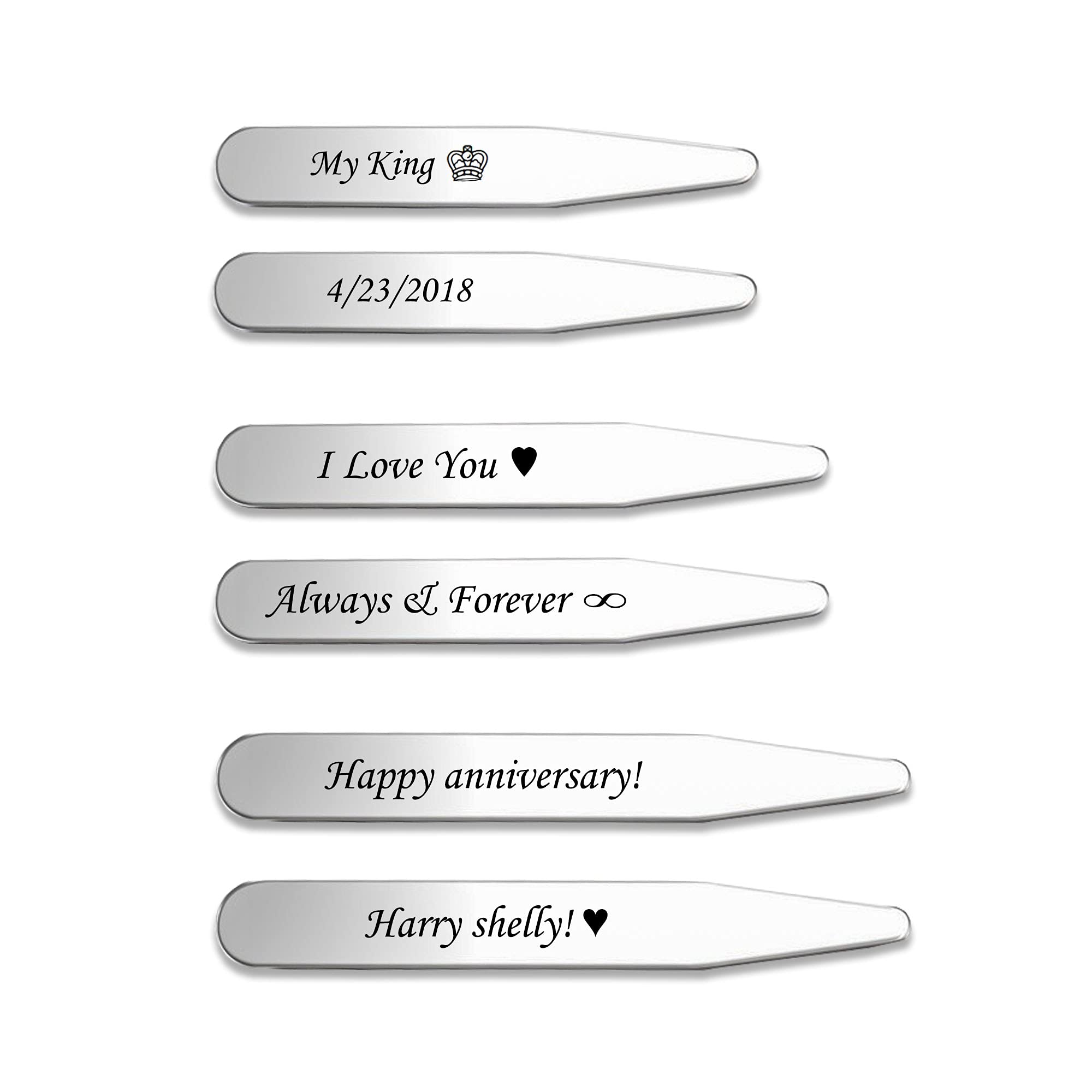 Personalized Stainless Steel Collar Stays for Men - 6-12pcs Set with 3 Sizes, Free Engraving & Gift Box - Dress Shirt Collar Stiffeners for Formal Wear & Business Attire
