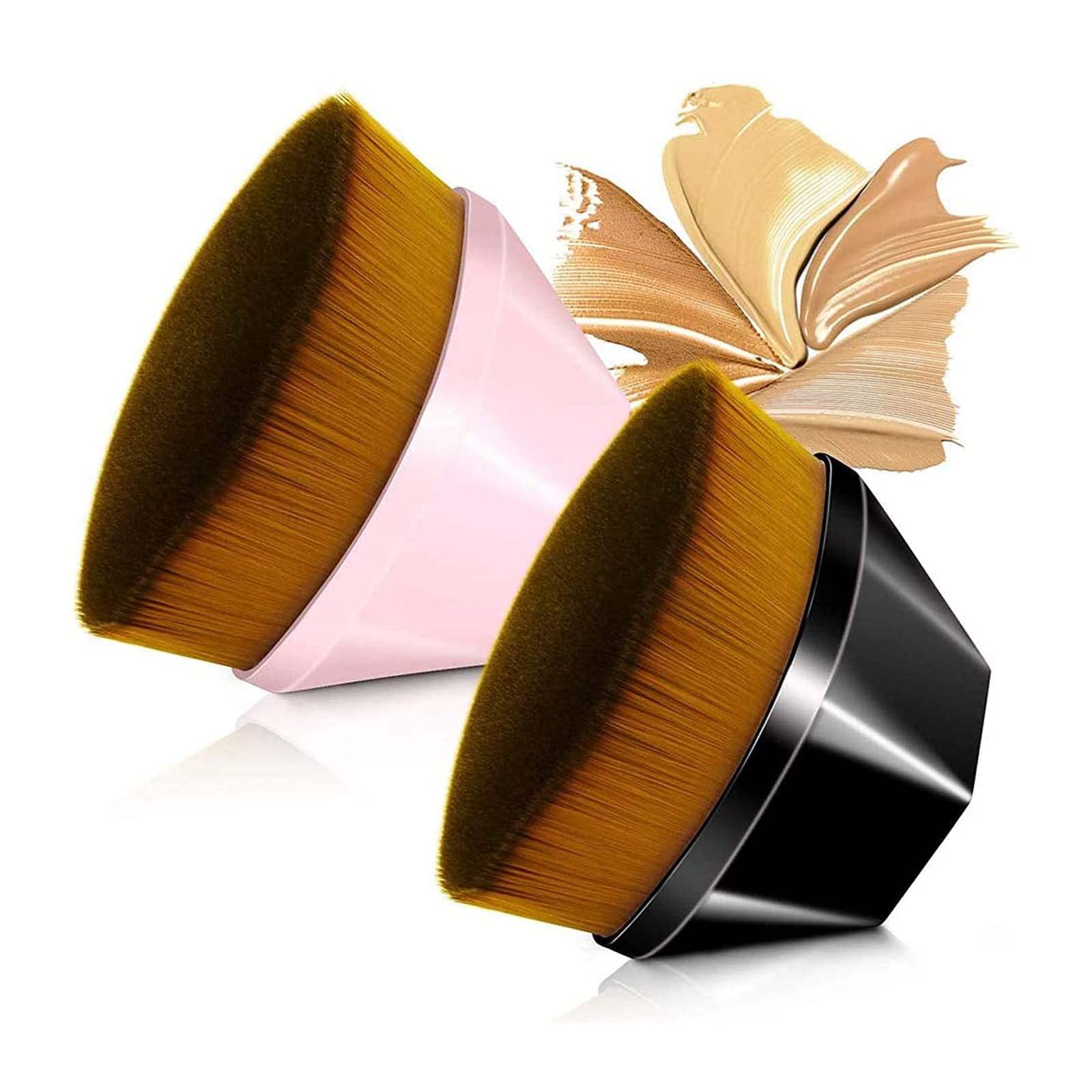 **Petal-Shaped Kabuki Foundation Brush - Soft Vegan Makeup Brush for Liquid & Cream Foundation - Pink & Black - Perfect for Flawless Blending & Airbrush Finish**    *(Ideal for Daily Makeup, Professional Contouring, and Travel-Friendly Touch-Ups)*