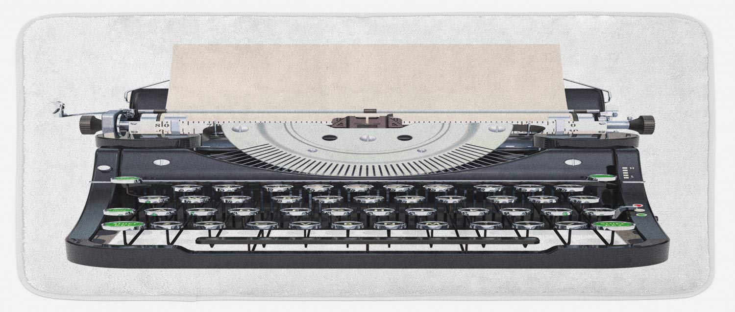 Ambesonne Vintage Typewriter Kitchen Mat - Non-Slip Plush Rug with Old Mechanical Keyboard Design, 47
