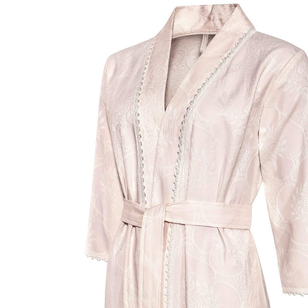 Light Pink Jacquard Cotton Short Women's Robe DORIS - 65% Cotton 35% Modal - Soft & Breathable Loungewear for Spa, Sleep & Relaxation at Home