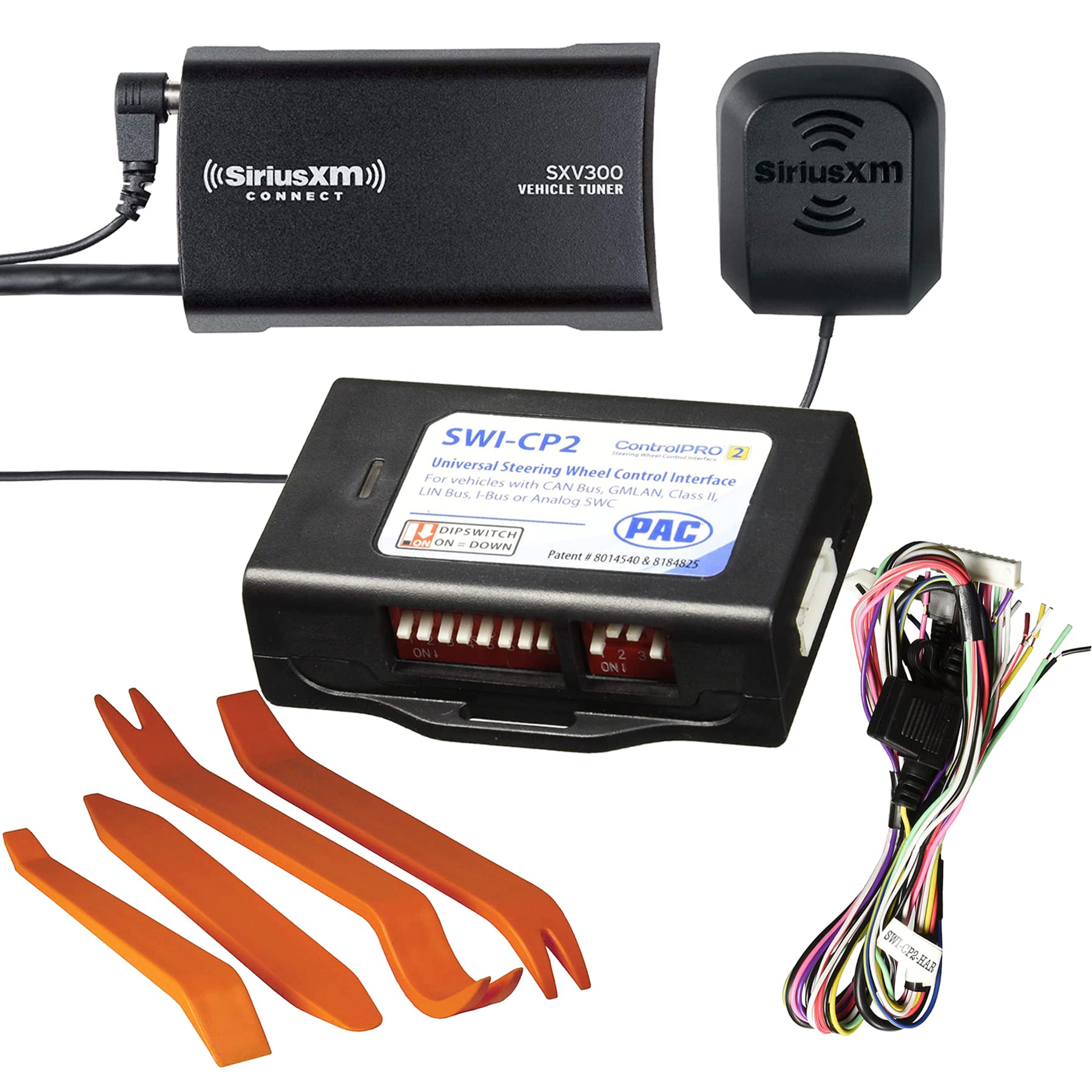SiriusXM SXV300V1 Car Radio Tuner Kit with SWICP2 Steering Wheel Control & PRT1 Dash Removal Tool - Complete Vehicle Audio Upgrade Solution for Ford, Chevy, Toyota - Perfect for Road Trips, Commuting & Hands-Free Music Streaming