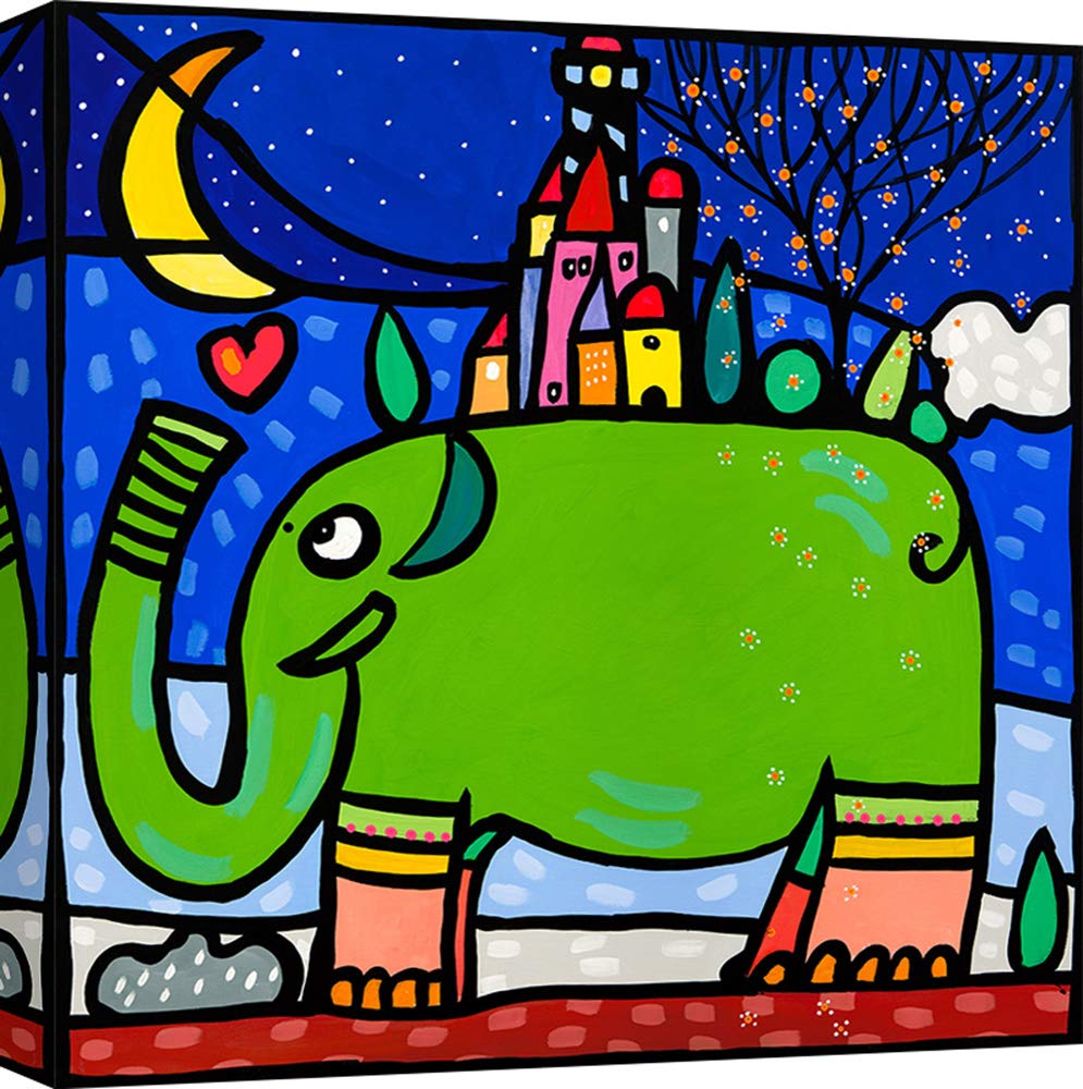 Art Print Cafe - Kids Canvas Wall Art - Elephant Wallas Painting - 70x70 cm - Perfect for Nursery, Bedroom & Playroom Decor