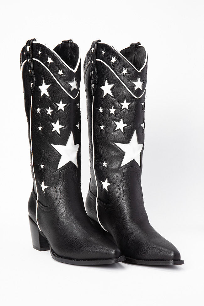 Dollie Black and White Star Print Ankle Boots for Women - Stylish & Comfortable - Perfect for Casual Outfits, Parties, and Everyday Wear