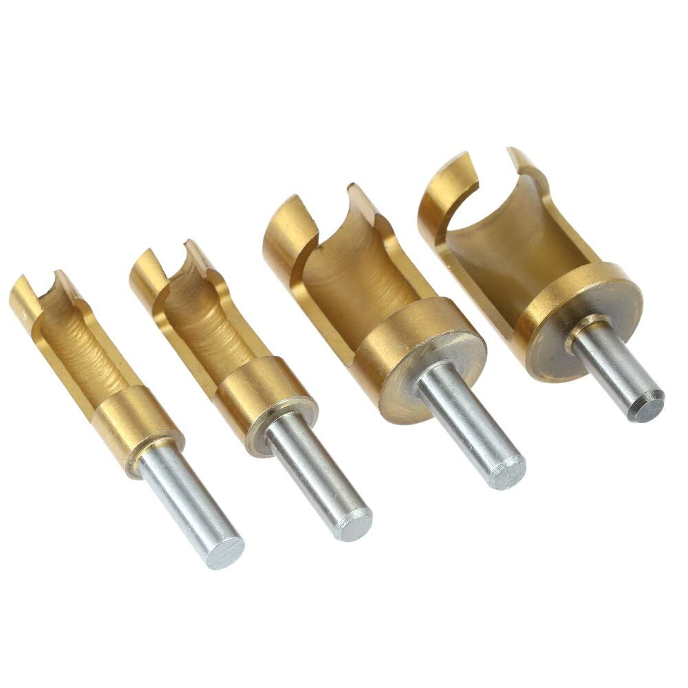 4-Piece Barrel Cork Drill Plug Cutter Set - Wood Tenon Hole Saw Arbors & Boring Bits for Woodworking - Perfect for DIY Projects, Furniture Making, and Crafting
