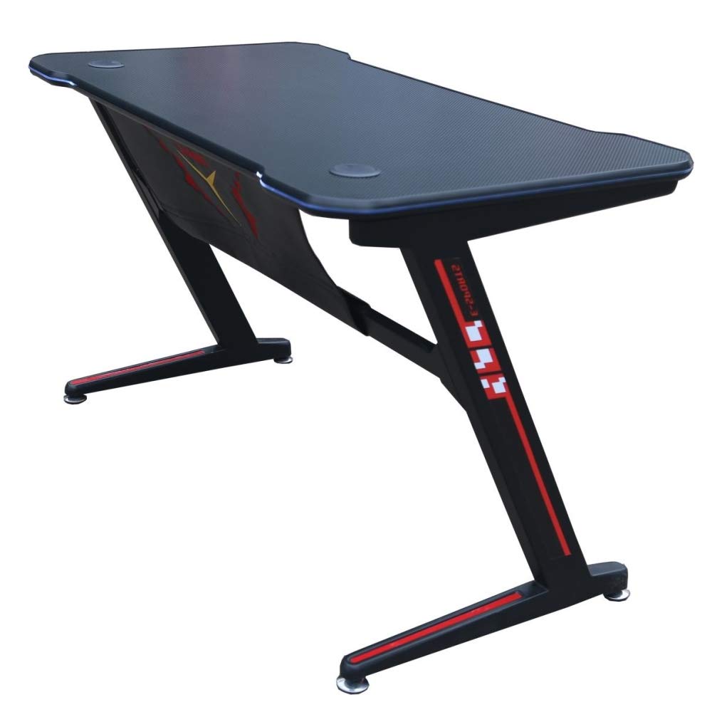 Z-Shape Gaming Desk with LED Lights - Ergonomic Computer Table for PC & Console Gamers - Perfect for Esports, Racing Games & Home Office Setup