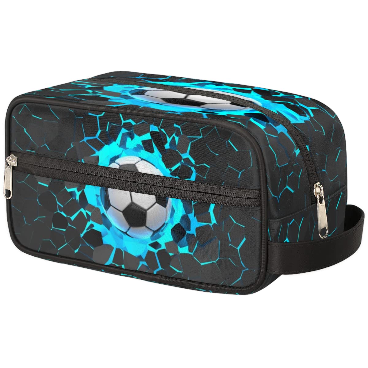 3D Printed Football Design Portable Travel Toiletry Bag - Large Cosmetic Organizer & Wash Bag for Women | Perfect for Soccer Fans, Sports Travel, Gym, Camping & Vacation Essentials