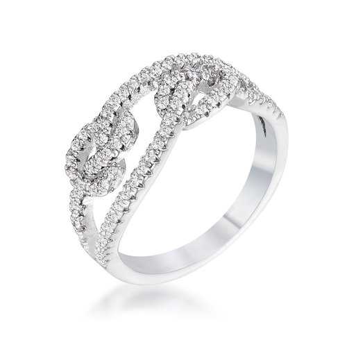 1.15 Carat Rhodium Plated CZ Pave Double Knot Ring - Elegant Cubic Zirconia Jewelry for Women, Perfect for Weddings, Anniversaries & Special Occasions