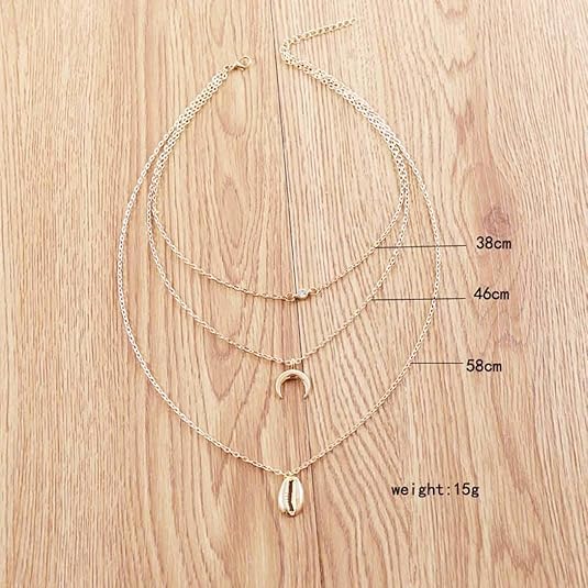 18K Gold Plated Layered Necklace Set with Shell Moon Pendant & Crystal Choker - Elegant Layering Chain Jewelry for Women | Perfect for Date Night, Beach Vacation & Boho Fashion