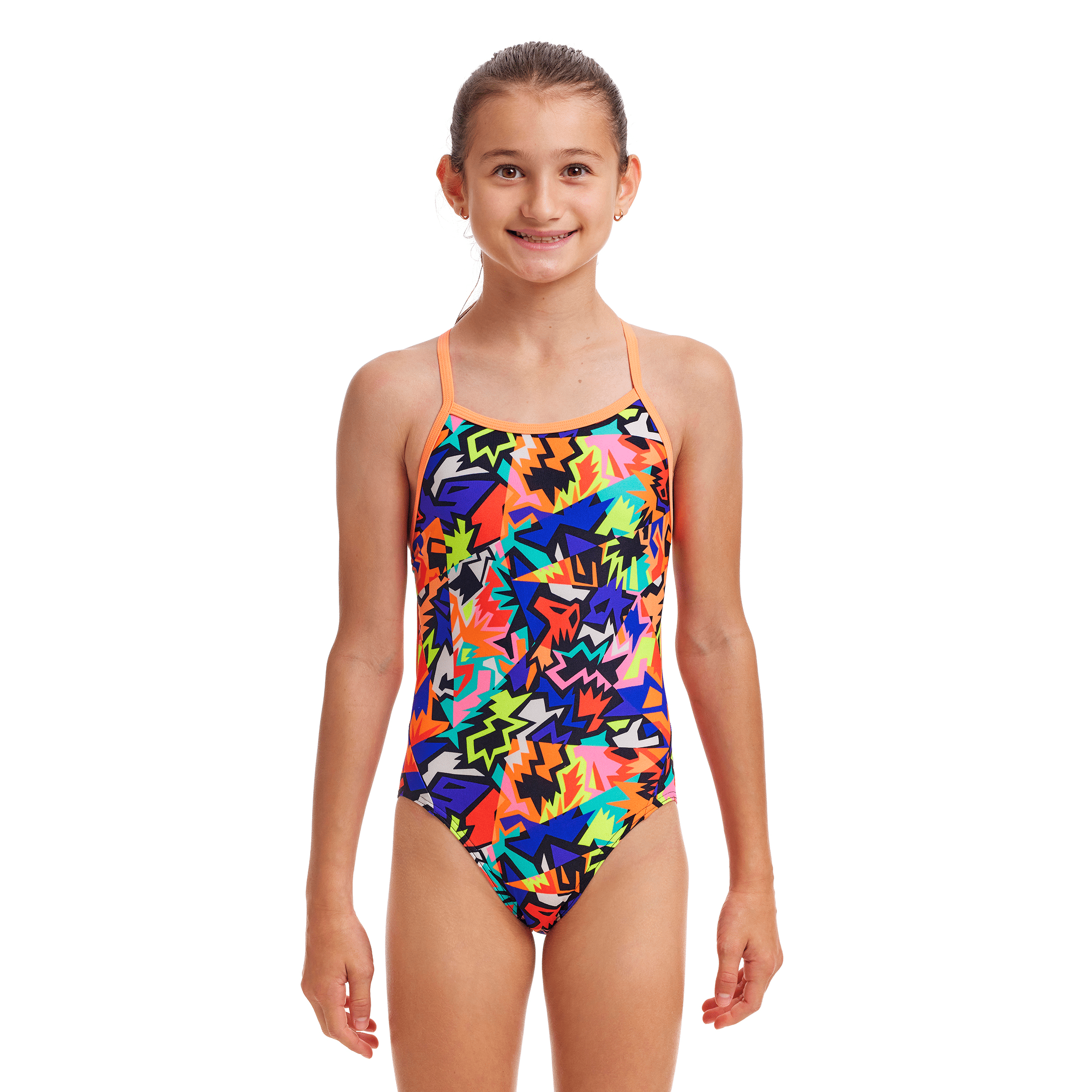Funkita Saw Tooth Twisted Girls Swimsuit - Trendy One-Piece Bathing Suit for Kids & Teens - Perfect for Pool Parties, Beach Vacations & Summer Swimming