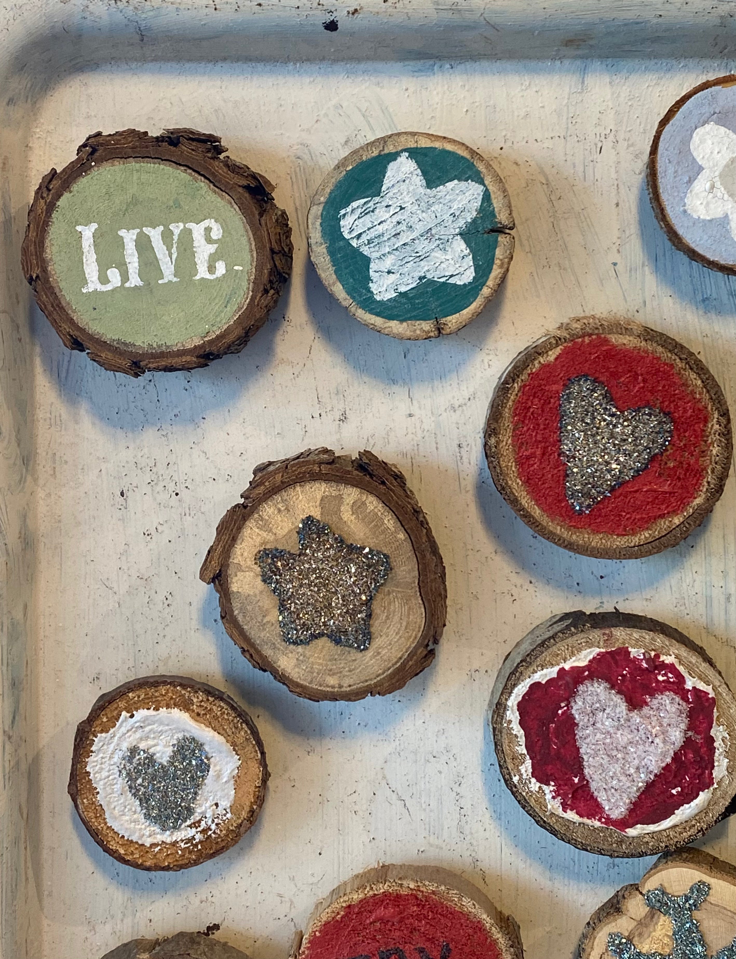 Natural Wood Slice Magnets for Refrigerator - Rustic DIY Home Decor, Craft Projects & Office Organization - Perfect for Fridge Notes, Photos & Memos