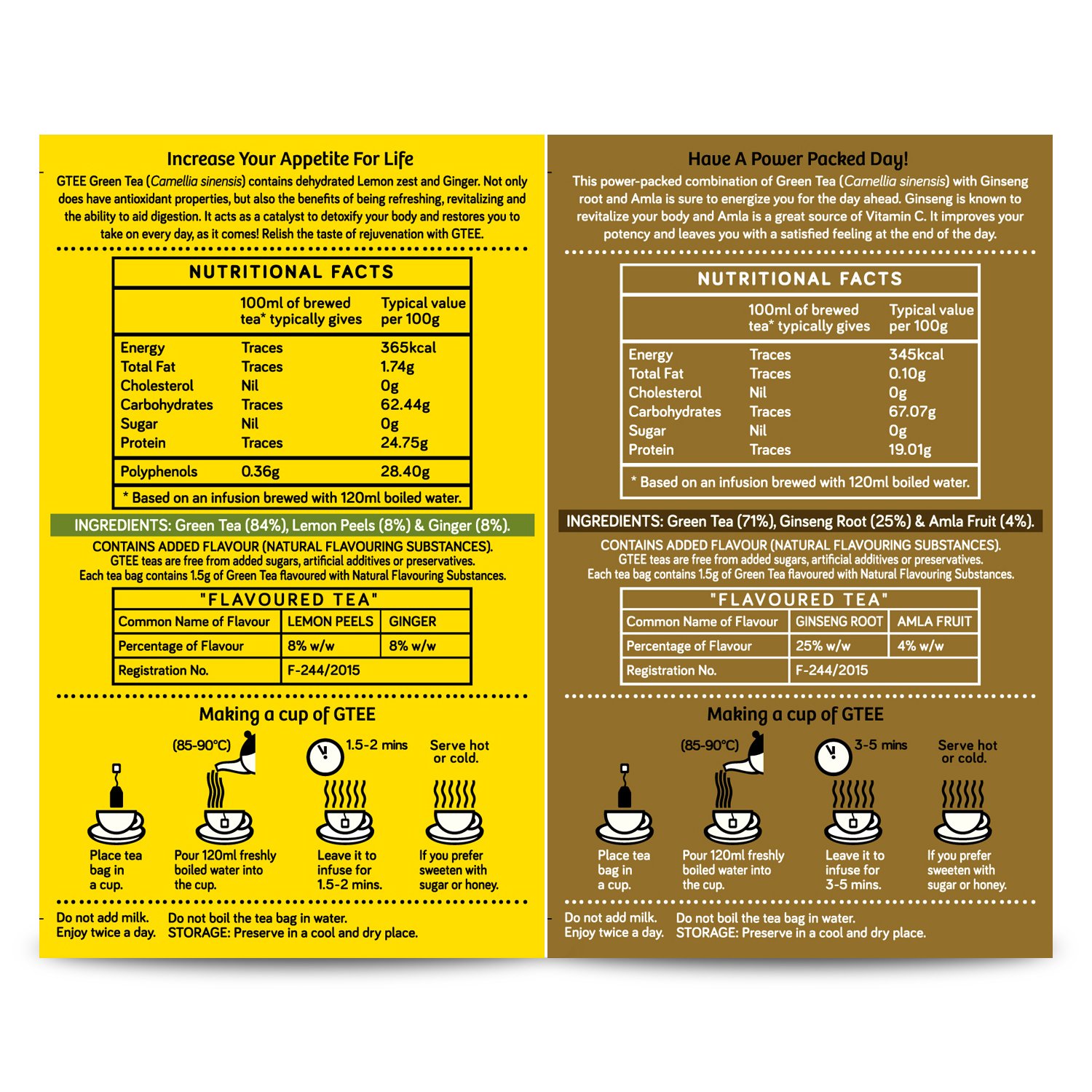 Organic GTEE Green Tea Bags with Lemon, Ginger & Ginseng - 50 Count (2 Packs of 25) - Herbal Detox Tea for Weight Loss, Digestion & Immunity Boost - Perfect for Morning Energy or Evening Relaxation