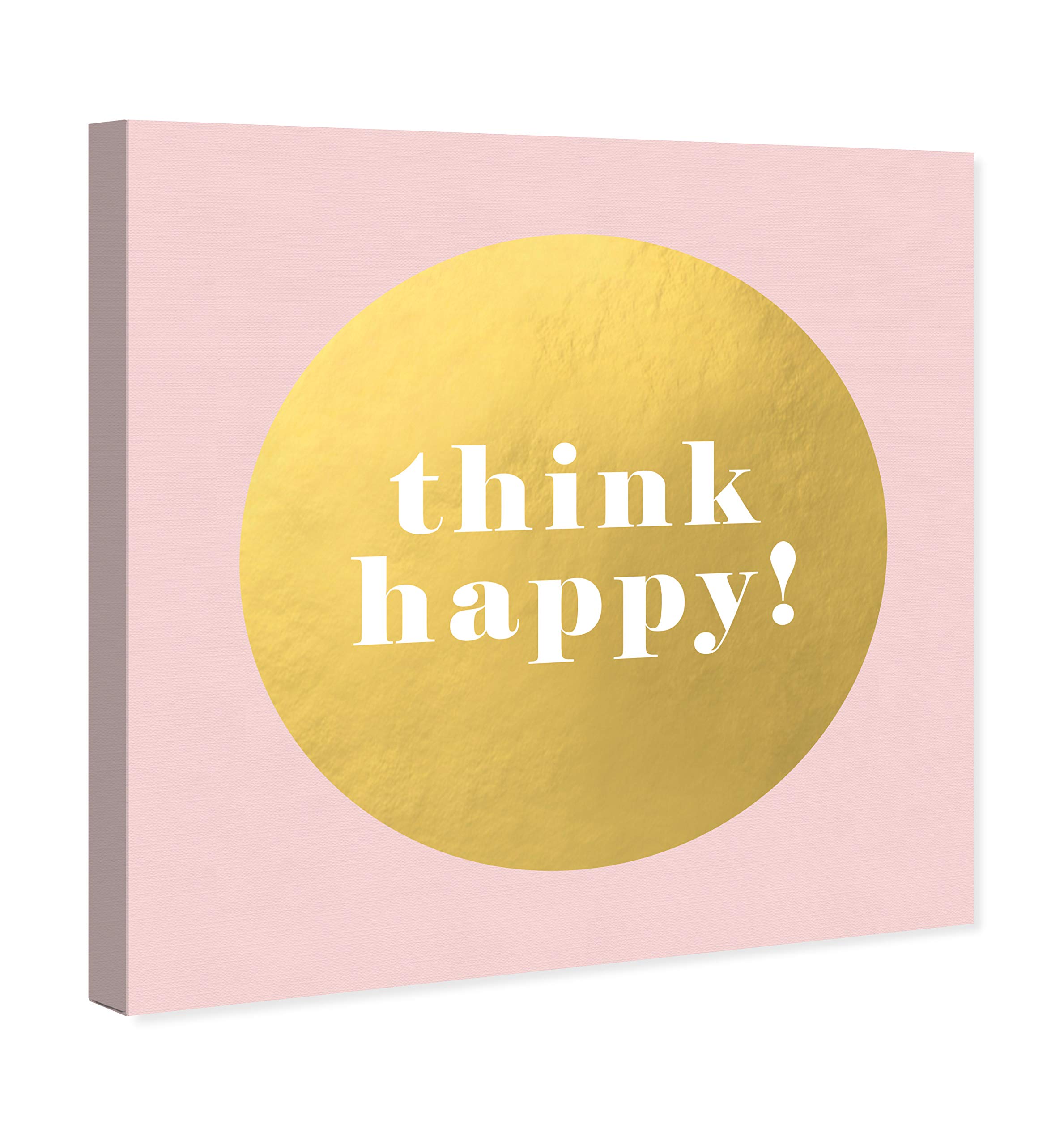 Oliver Gal Artist Co. 'Think Happy' Gold & Pink Wall Art Canvas Print - 24x24 Inch Inspirational Quote Home Decor for Living Room, Bedroom & Office