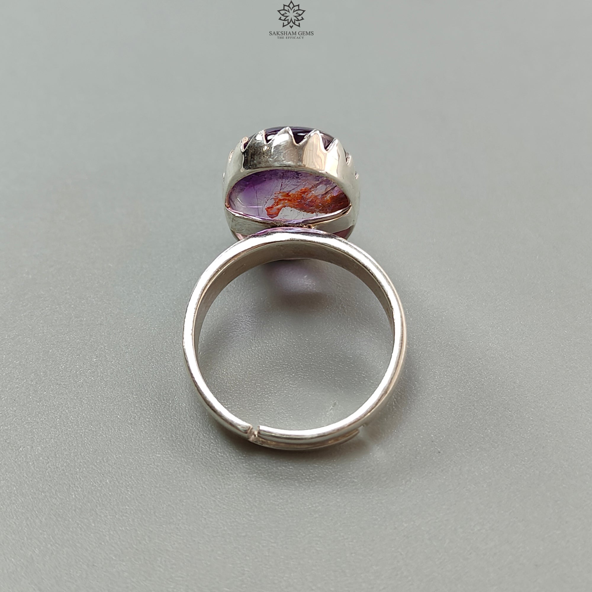 Natural Untreated Super Seven Amethyst 925 Sterling Silver Adjustable Ring for Women - 6.00gms Fancy Bezel Set Jewelry | Perfect for Spiritual Healing, Meditation & Everyday Elegance
