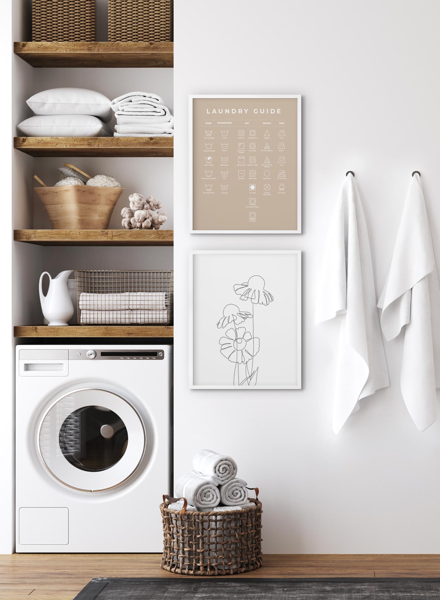 Beige Laundry Guide Poster - Step-by-Step Washing Instructions for Home & Laundry Room Decor