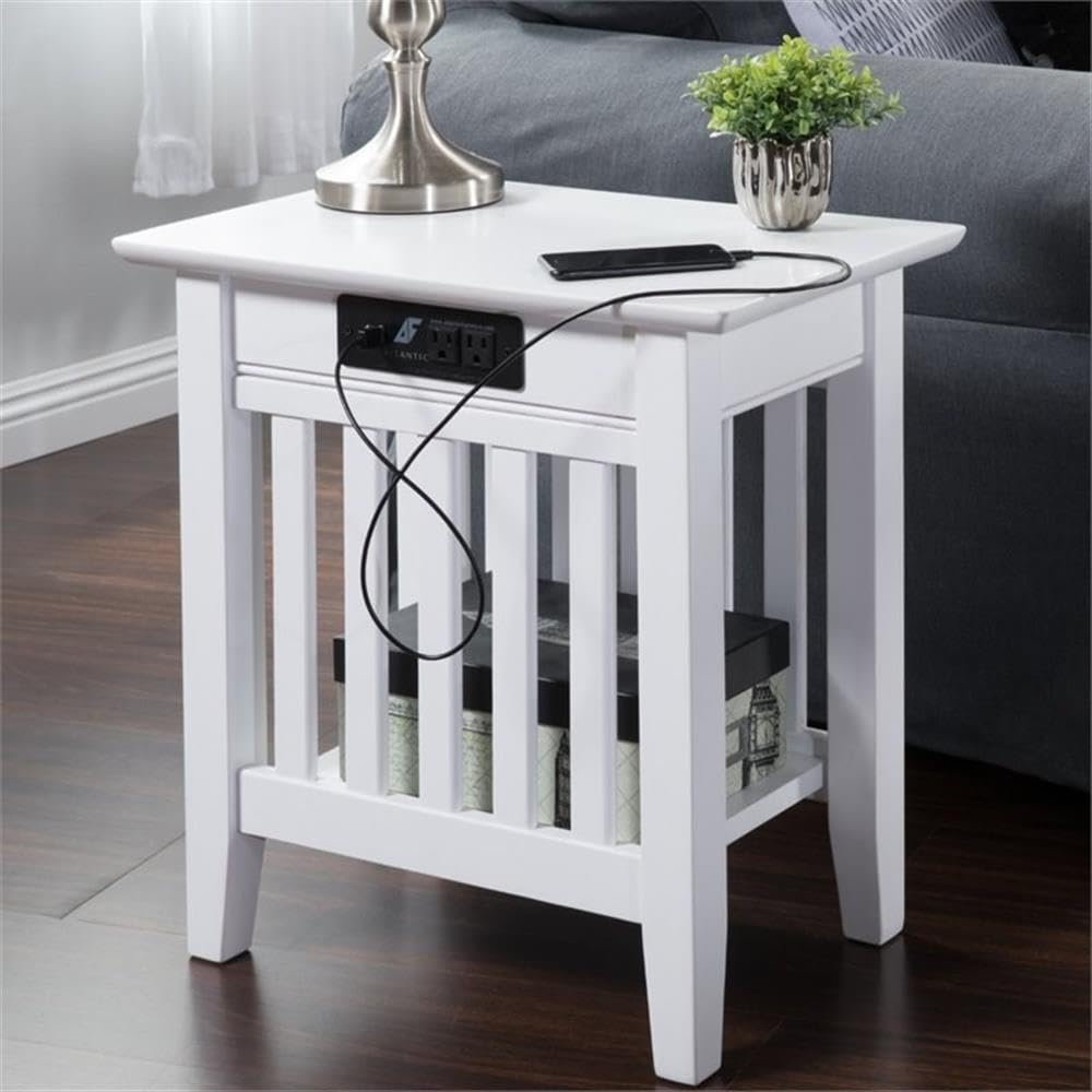Home Square 2-Piece Mission Style Charger Chair & Side Table Set in White - Perfect for Living Room, Bedroom, or Office Decor