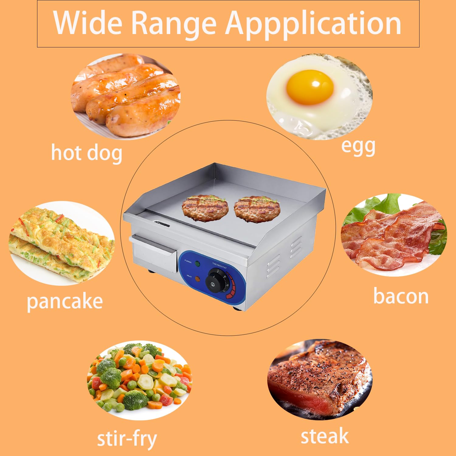 DULONG 1500W Electric Flat Top Grill Griddle, 14