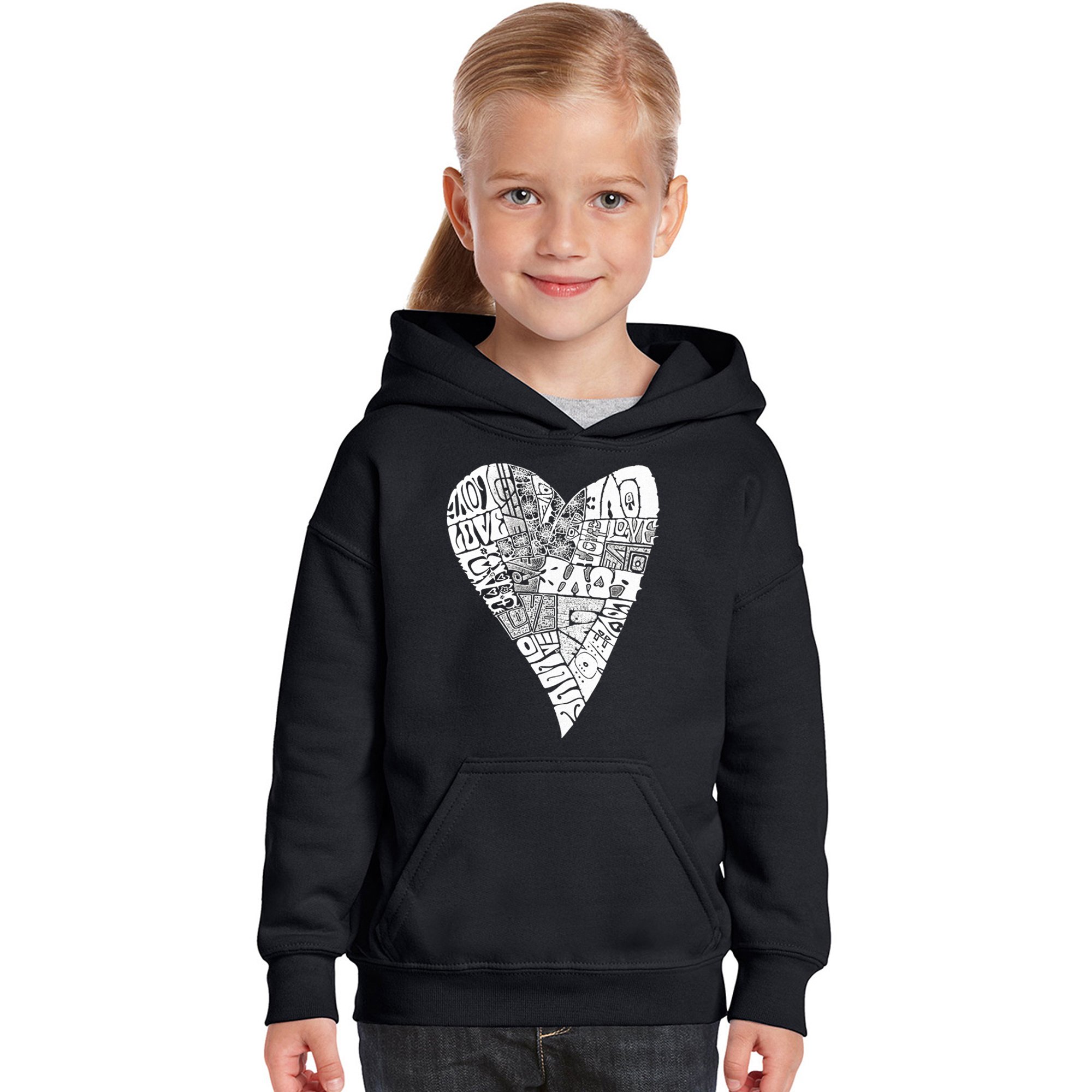 LA POP ART Girl's Word Art Hooded Sweatshirt - 'Lots of Love' Graphic Pullover | Cute Casual Hoodie for Teens | Perfect for School, Outings & Gifts