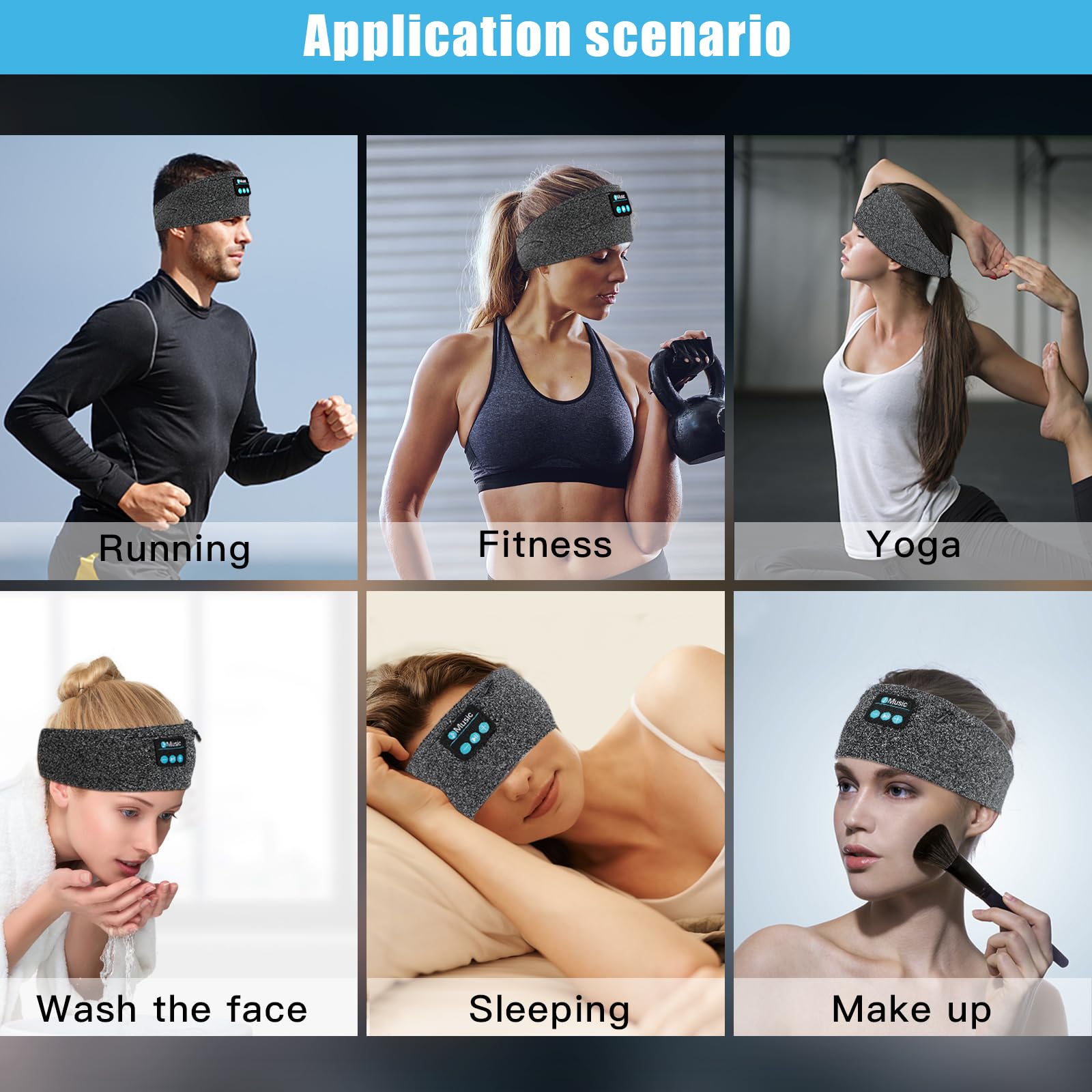 Wireless Bluetooth Sleep Headphones for Side Sleepers - Comfortable Elastic Music Headband with Detachable Speakers, Sports Earphones for Running, Yoga, Fitness, Workout & Travel - Perfect for Nighttime Relaxation, Meditation and Noise Cancellation (Unisex)