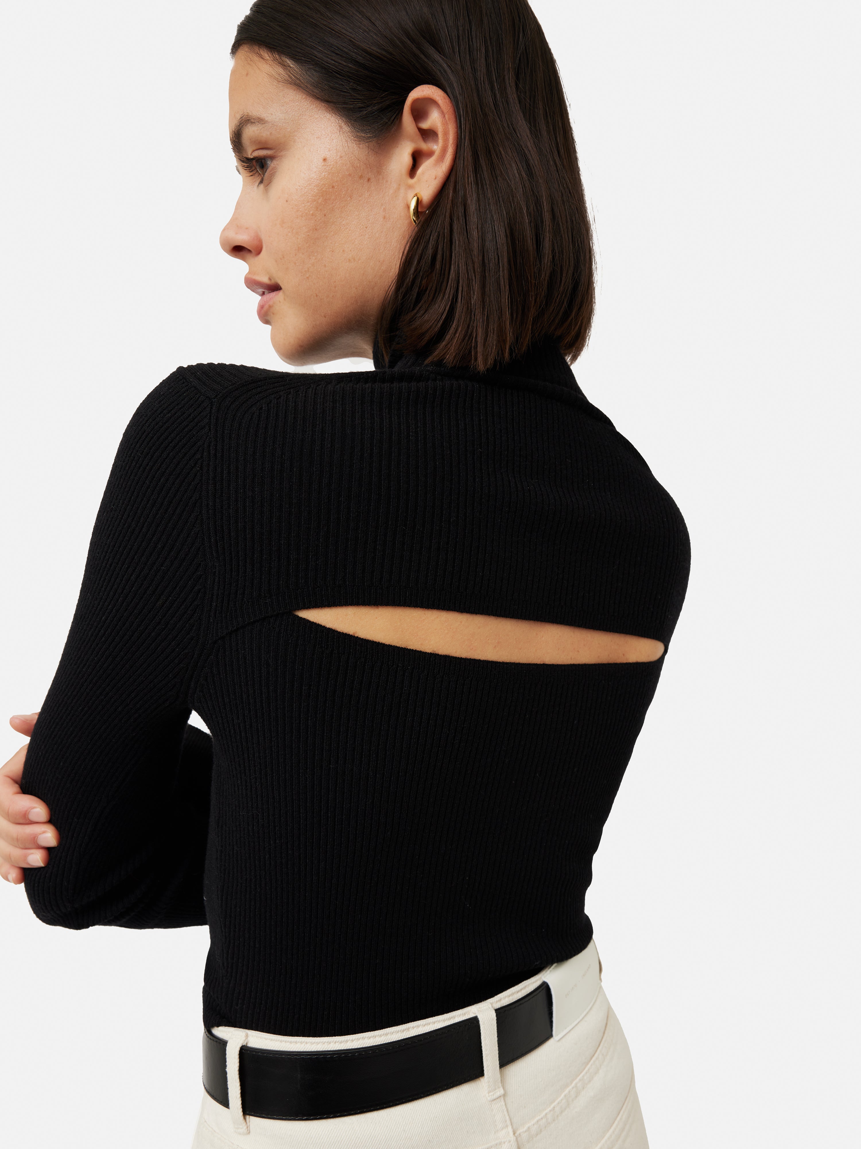Slash Back Polo Neck Jumper for Women - Stylish Black Knit Sweater | Perfect for Office Wear, Casual Outfits & Fall Fashion