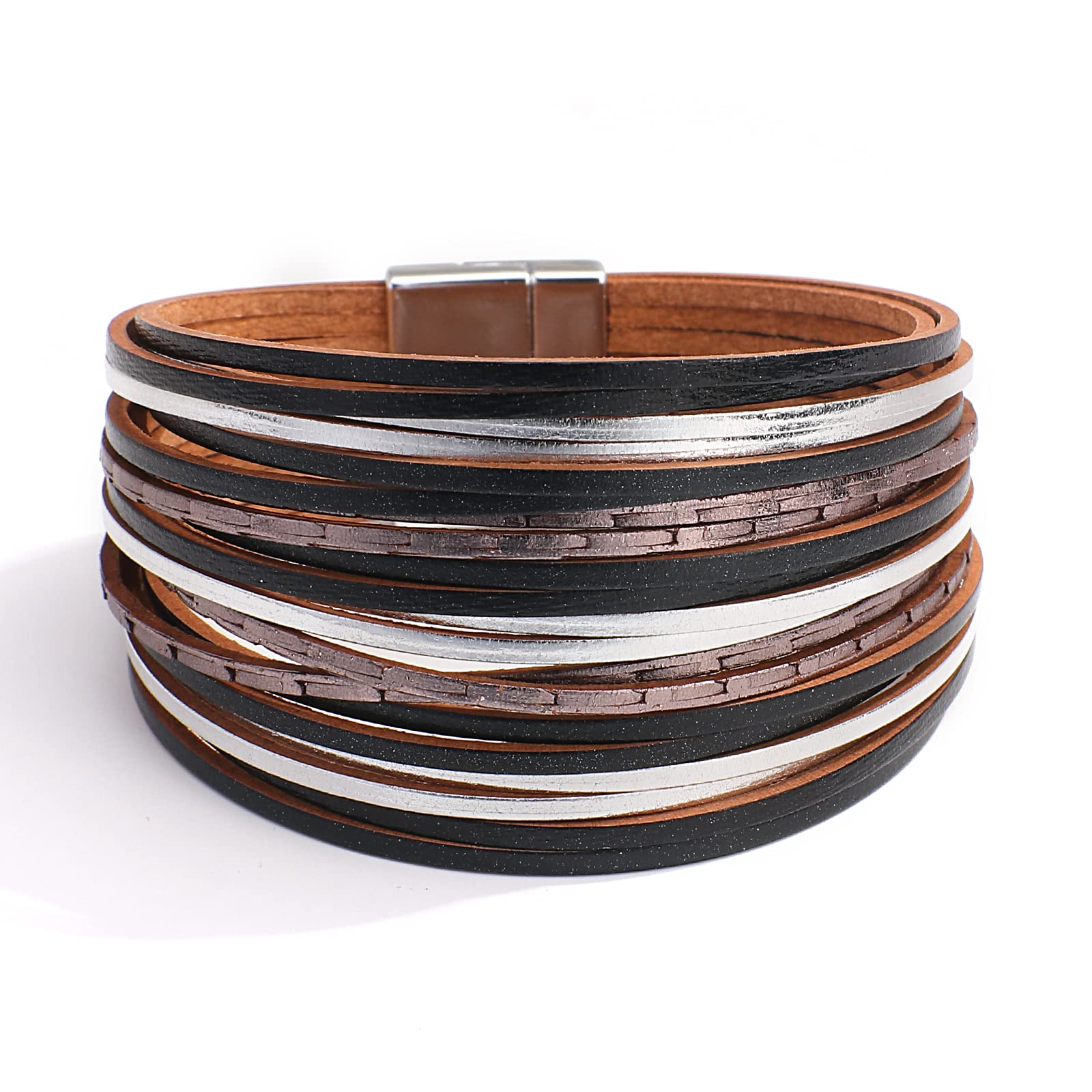 Hotoo Handmade Layered Leather Bracelets for Women & Men - Stackable Chunky Wrap Cuff Bangle Wristband - Boho Chic Jewelry Gift for Birthday, Anniversary & Everyday Wear