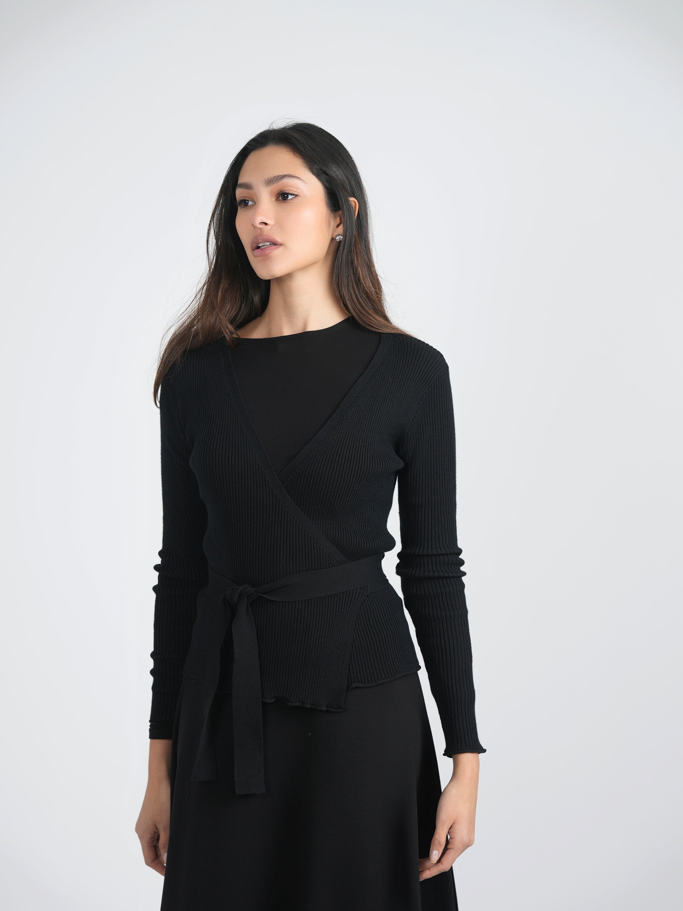 Stylish Ribbed Knit Wrap Top for Women - Trendy Casual & Office Wear - Perfect for Layering and Everyday Outfits