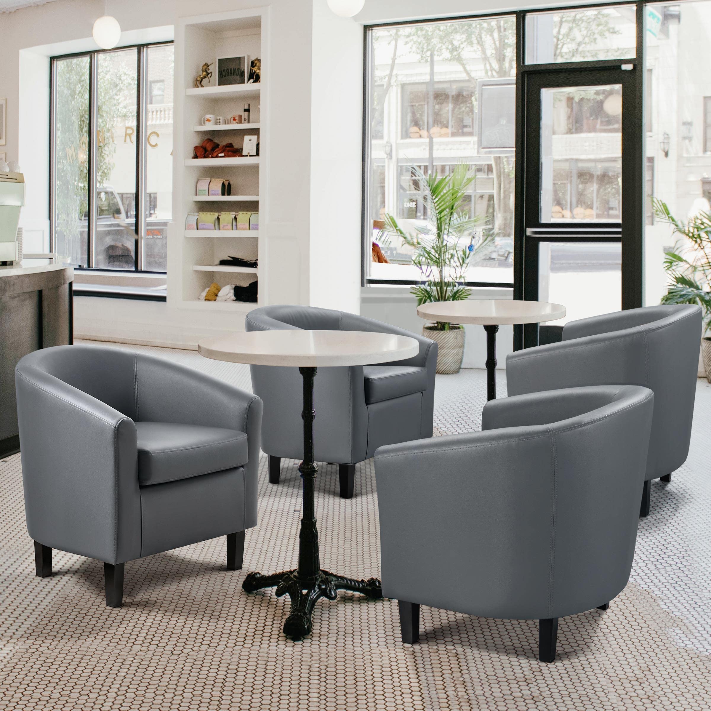 Topeakmart 2-Piece Gray Faux Leather Accent Chairs Set - Modern Barrel Club Chairs with Wooden Legs for Living Room & Bedroom | Comfortable Upholstered Seating for Home Office, Reading Nook & Lounge Areas