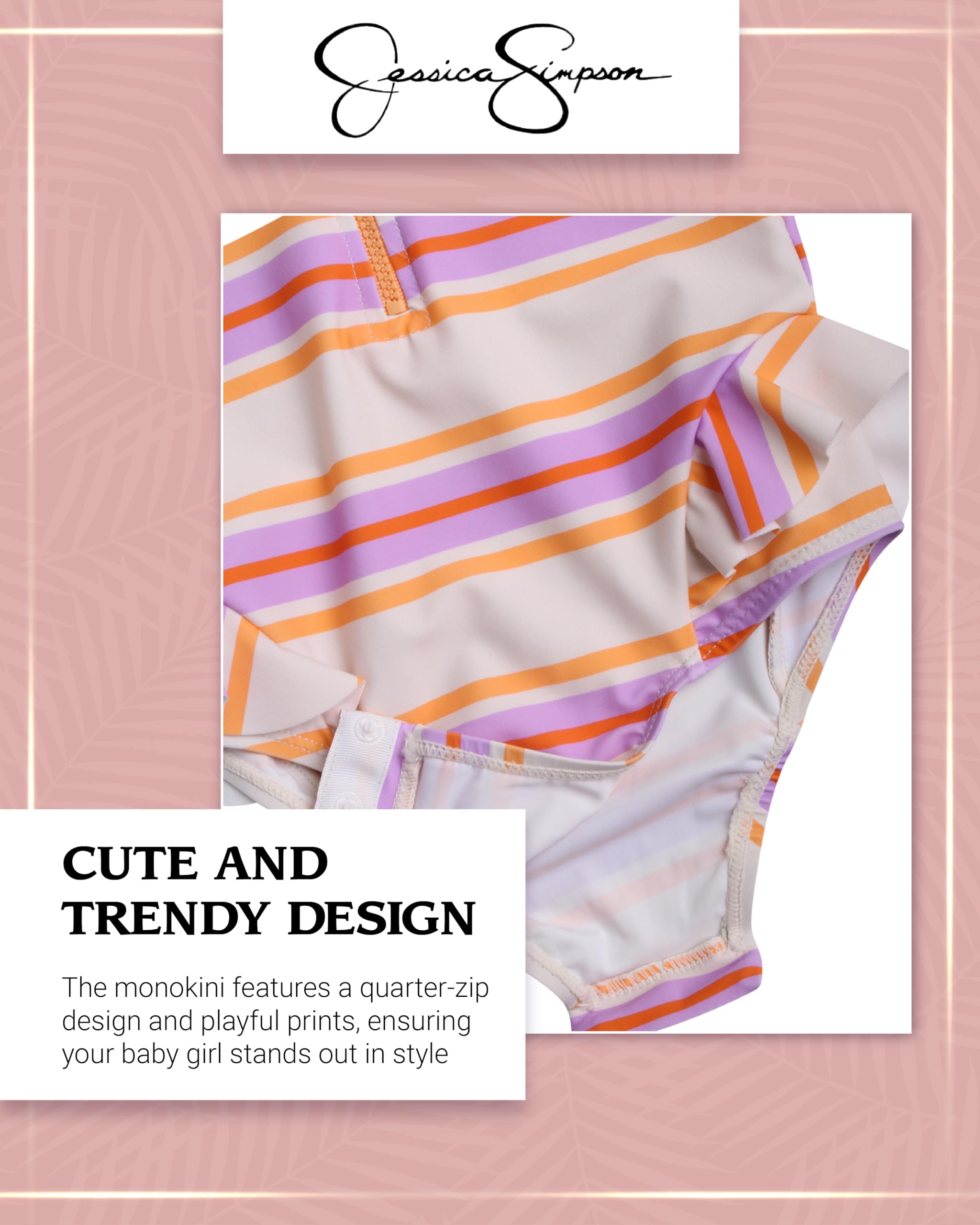 Jessica Simpson UPF 50+ Quick Dry Long Sleeve Baby Girls' Rashguard Swimsuit - Sun Protection One Piece Bathing Suit for Toddlers 12M-4T | Beach, Pool & Water Play Outfit