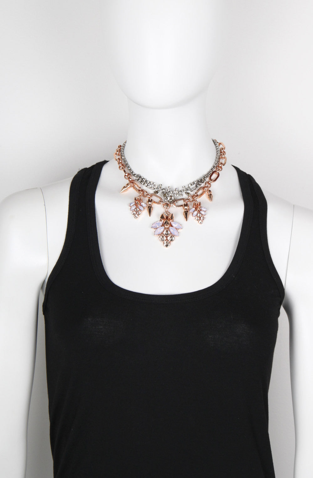 Rose Gold Layered Necklace with Crystal Clusters & Spikes - Elegant Statement Jewelry for Women, Perfect for Parties, Weddings & Date Nights