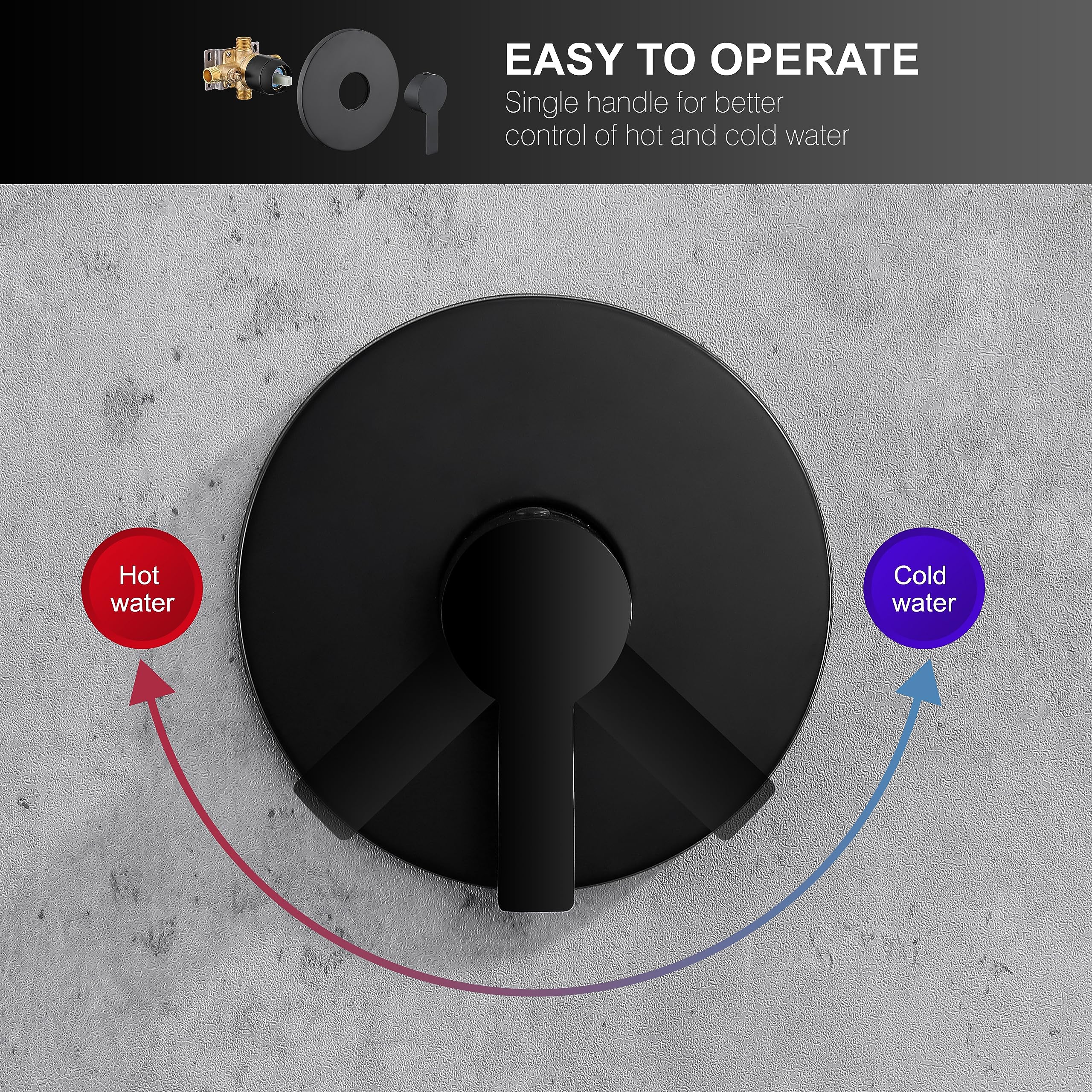 KIRLYSTONE Matte Black Shower Faucet Set - High Pressure Shower System with Rainfall Shower Head & Handheld Sprayer - Brass Valve Bathtub & Shower Trim Kit for Modern Bathroom Renovation (Perfect for Master Bath, Guest Bath & Spa-Like Shower Experience)