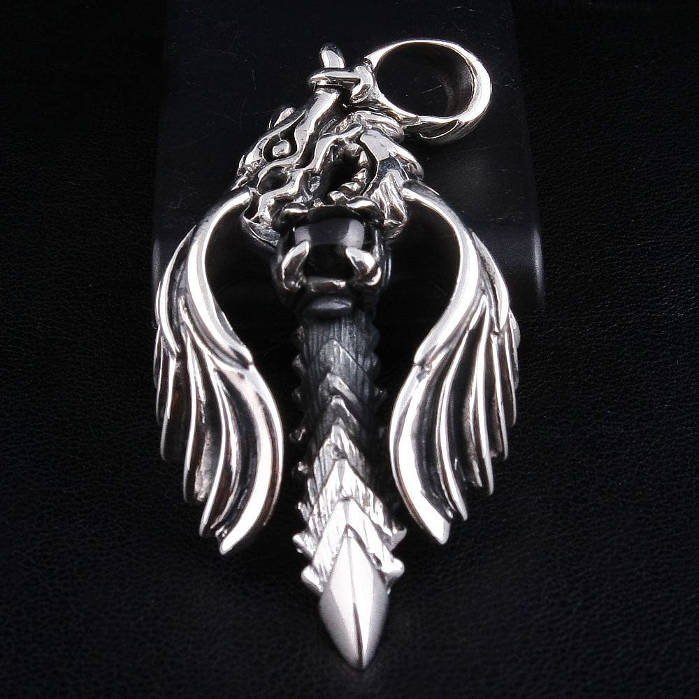 Black Onyx Angel Dragon 925 Sterling Silver Gothic Pendant Necklace for Men & Women - Perfect for Gothic Fashion, Spiritual Protection & Unique Gift Giving