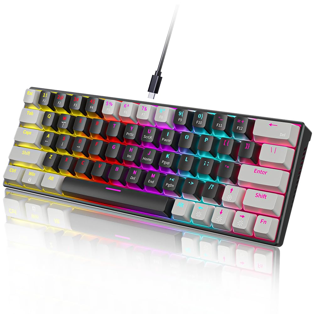 Abucow 60% Wired Mechanical Gaming Keyboard - RGB Backlit, 63 Swappable Keycaps (Black-Gray) for PC, Mac, PS4 - Perfect for Esports, Typing & Office Work