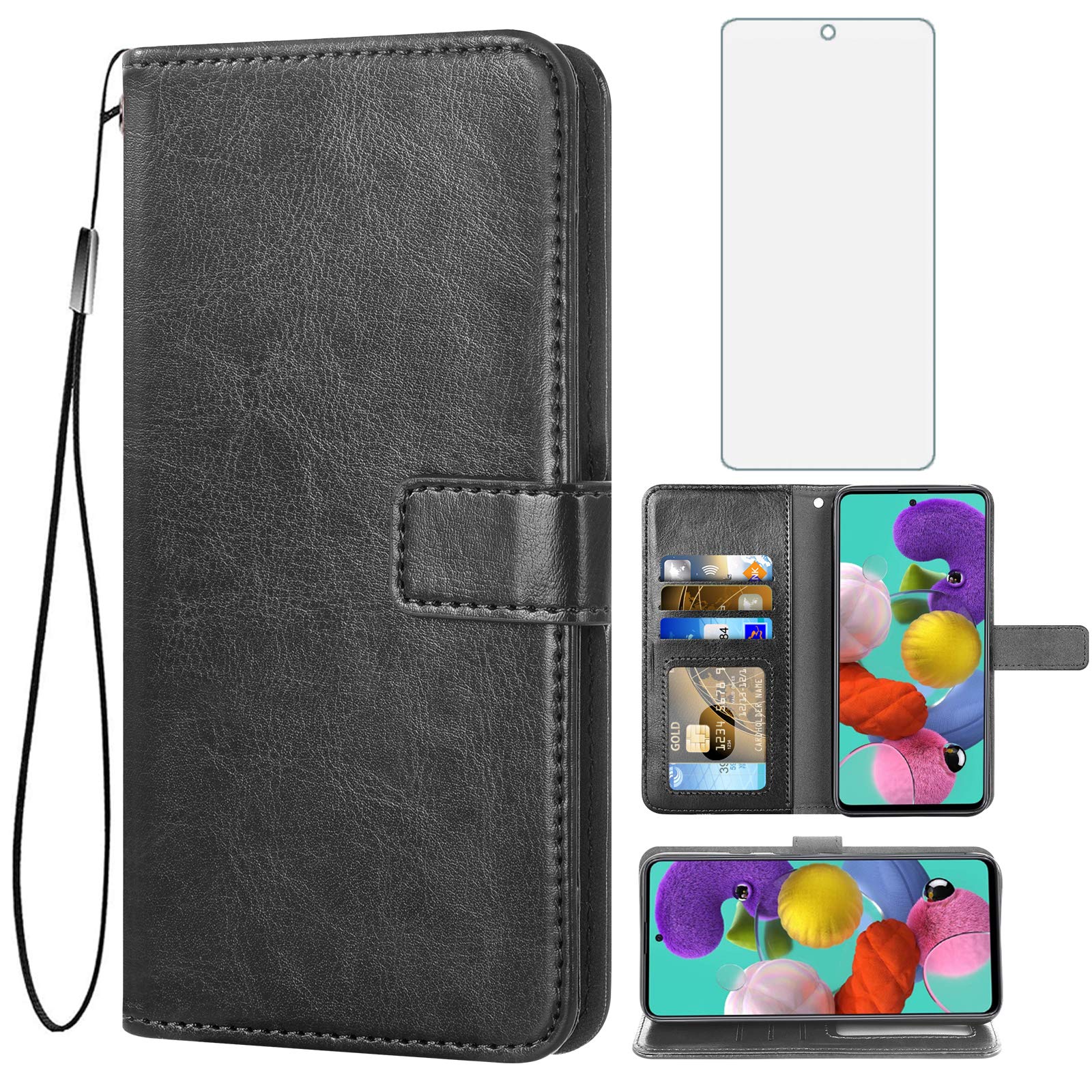 **Asuwish Samsung Galaxy A51 4G Wallet Case with Tempered Glass Screen Protector, Flip Cover Card Holder & Stand - Compatible with Galaxy A51, M40S, A515F, S51 (Black) - Perfect for Work, Travel & Everyday Protection**