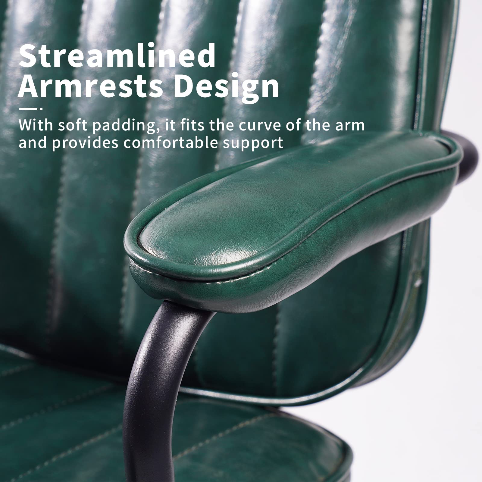 Artswish Mid Century Modern Office Chair - Green Leather Ergonomic Desk Chair with Wheels & Adjustable Arms | Perfect for Home Office, Study Room & Workspace