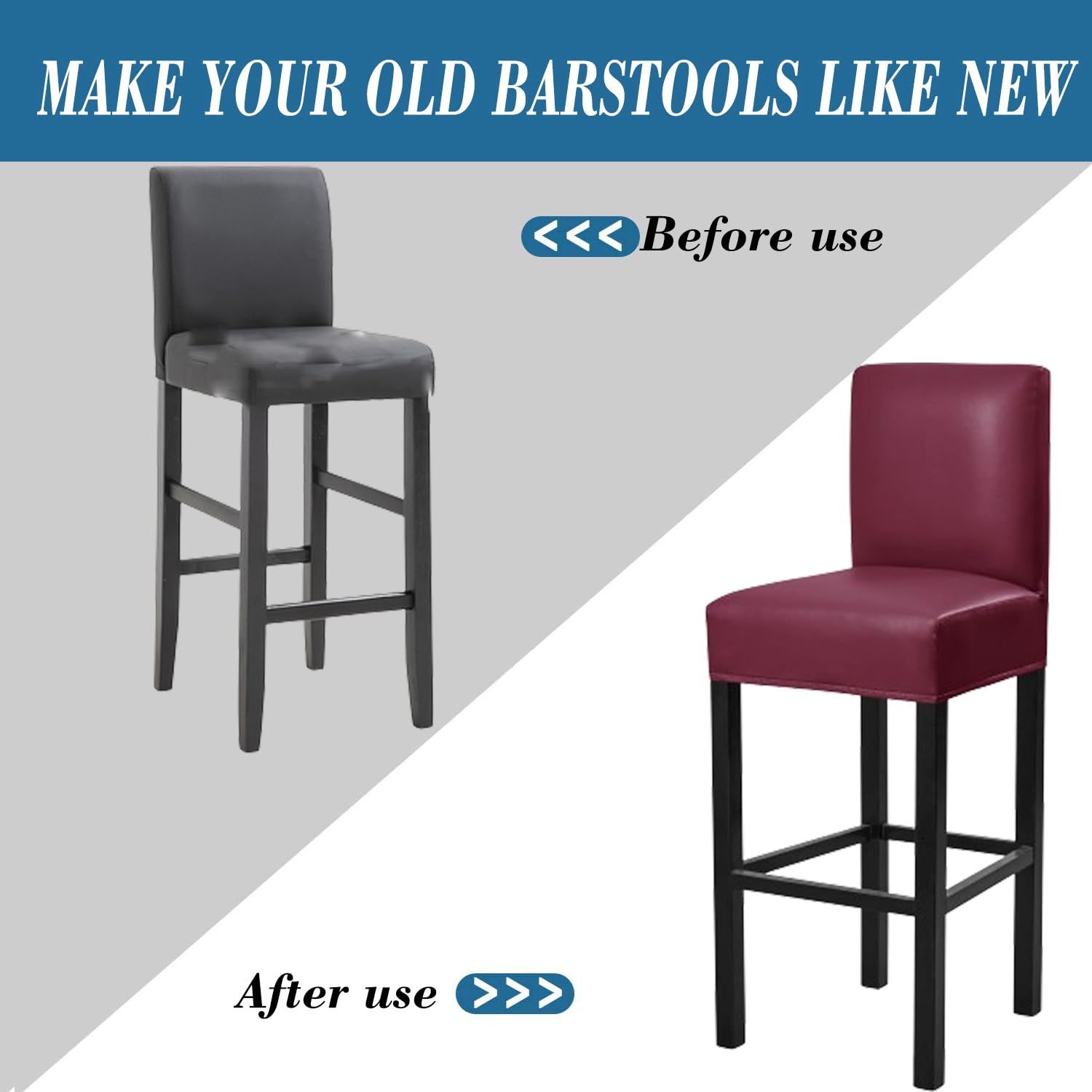4 Pack Stretch Waterproof PU Bar Stool Covers with Backs - Removable Elastic Slipcovers for Pub, Counter & Kitchen Chairs - Durable Red Seat Covers for Home, Restaurant & Outdoor Use