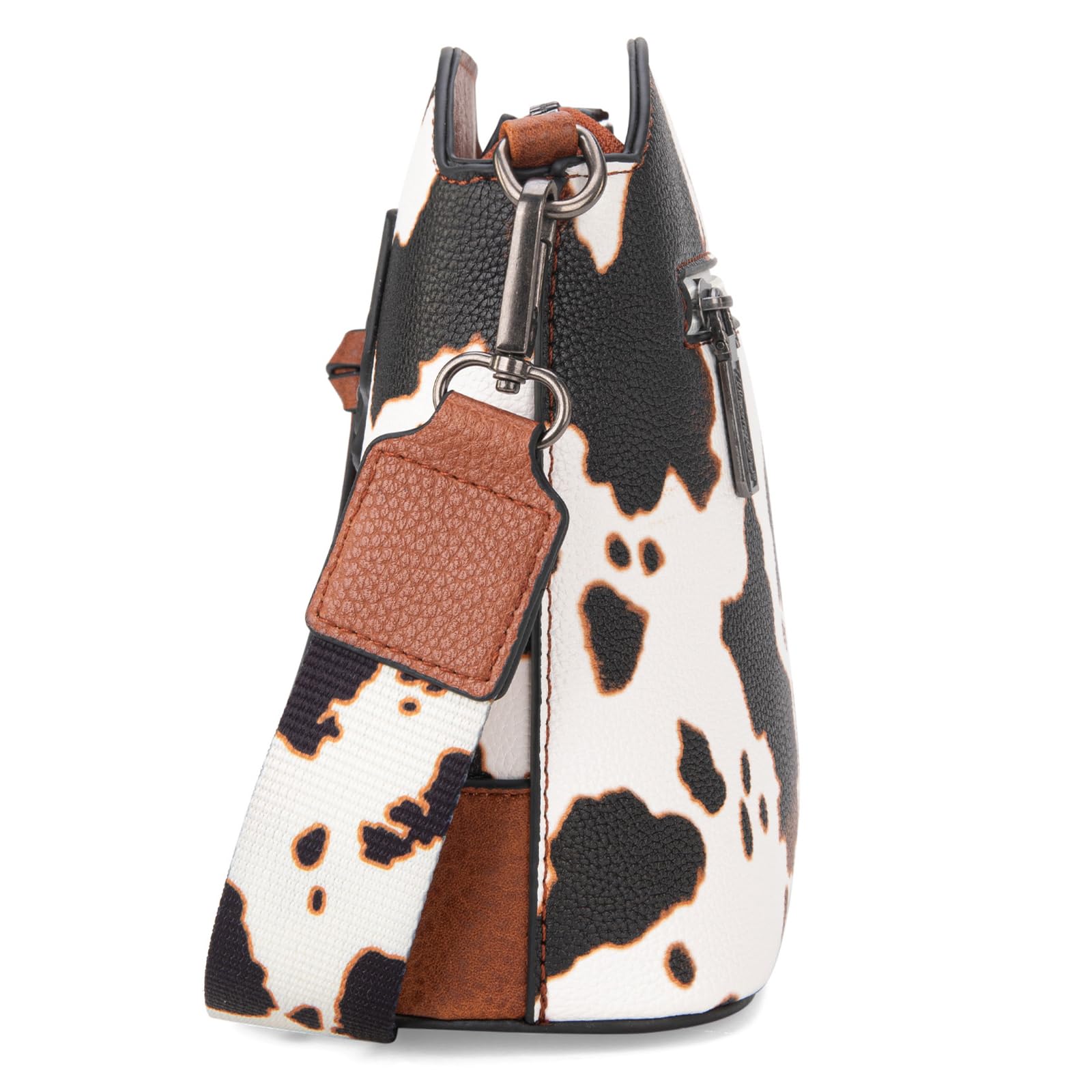 Wrangler Women's Cow Print Crossbody Bag - Western Style Leather Purse with Signature Strap for Everyday Use, Travel & Country Music Festivals