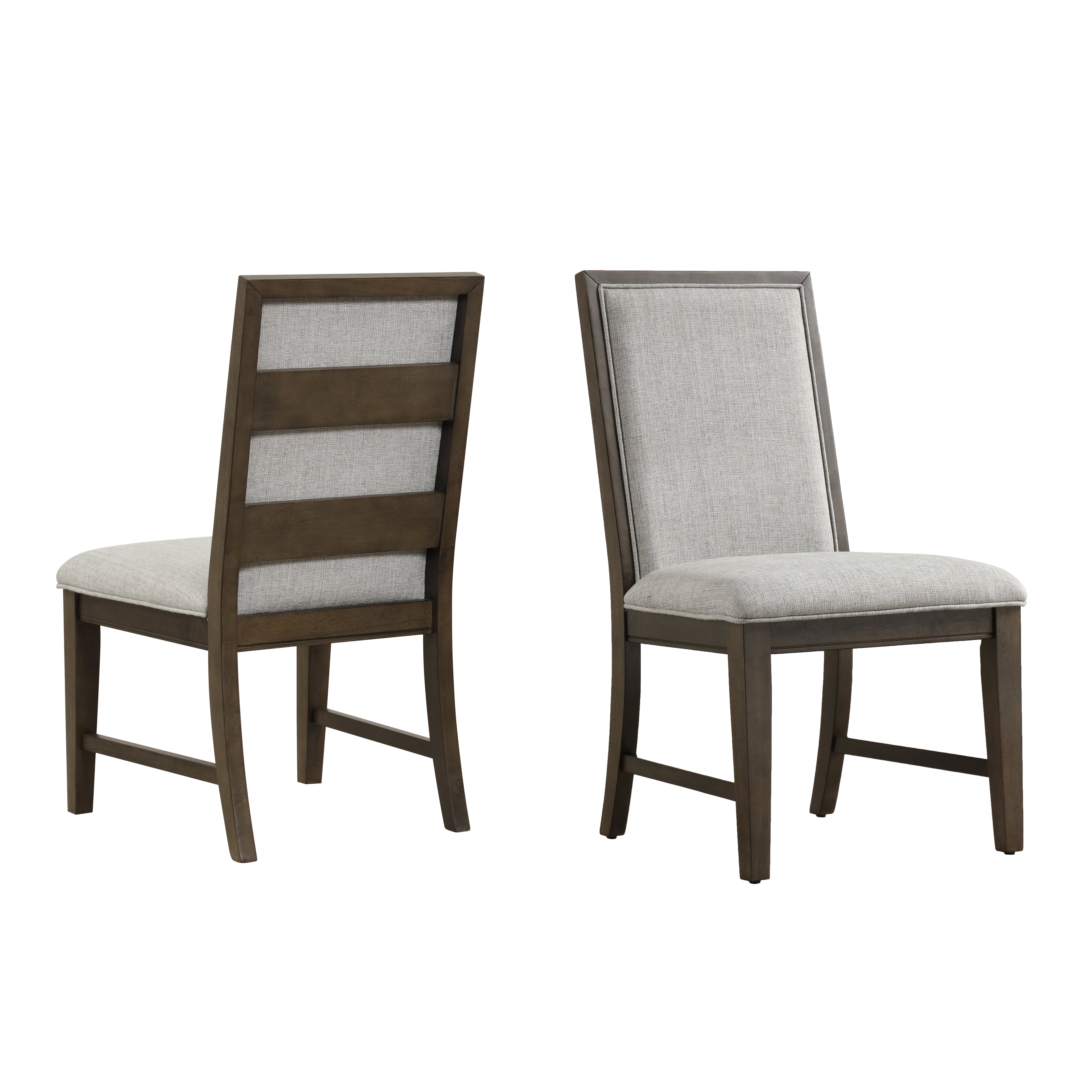 Roundhill Furniture Aberll Solid Wood Upholstered Dining Chairs, Gray, Set of 2 - Modern Farmhouse Style Dining Room Chairs for Kitchen, Breakfast Nook & Home Decor